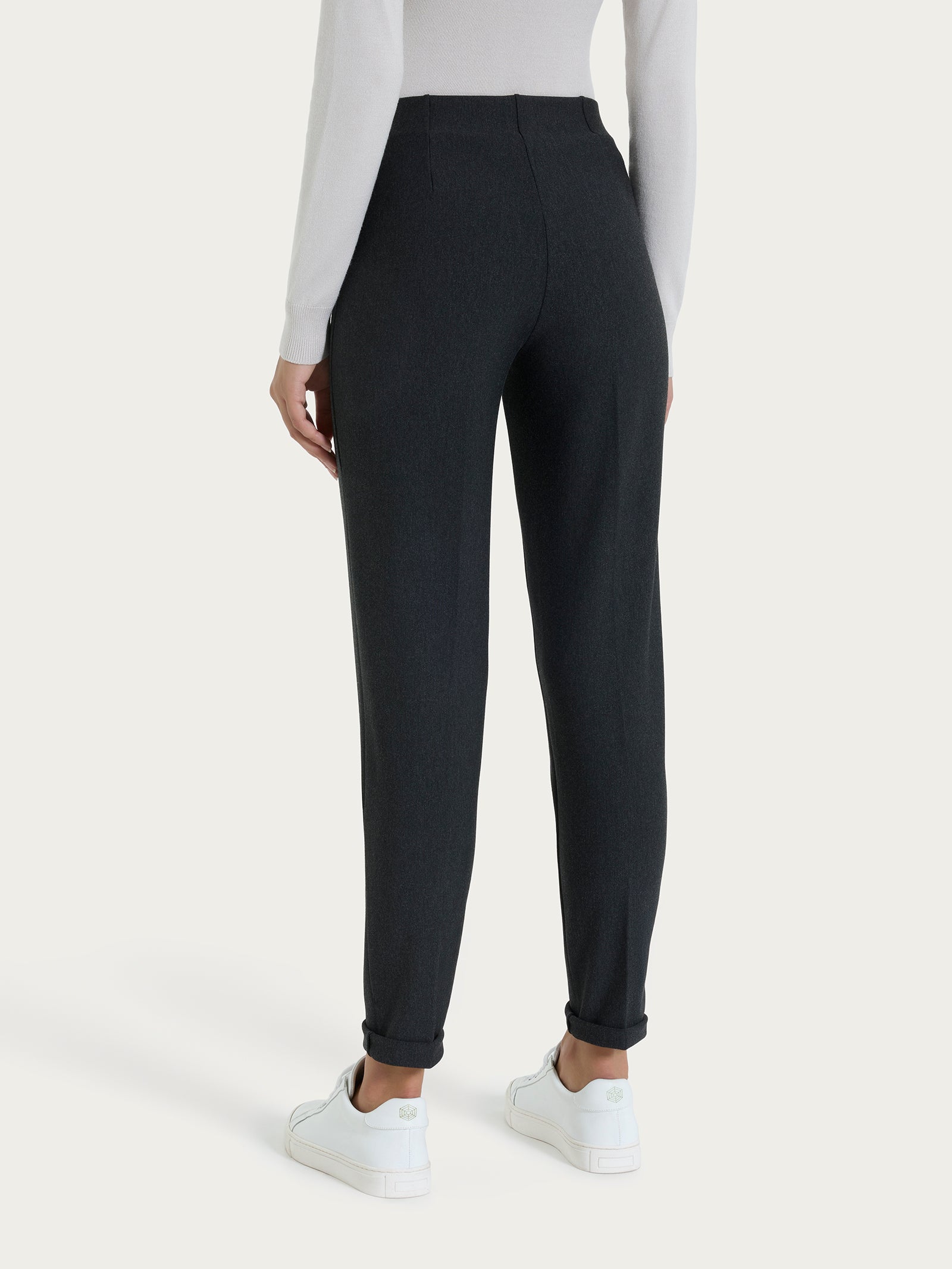 Pantalone a sigaretta con risvolto in Compact Neri Donna - Ragno