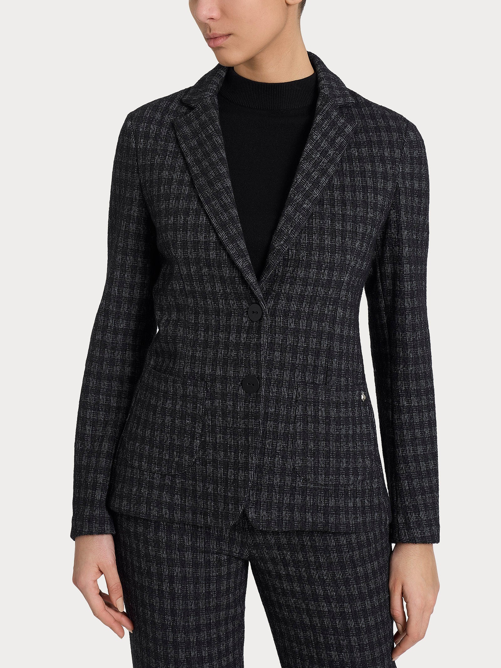 Blazer due bottoni in Eco Jacquard misto lana Neri Donna - Ragno