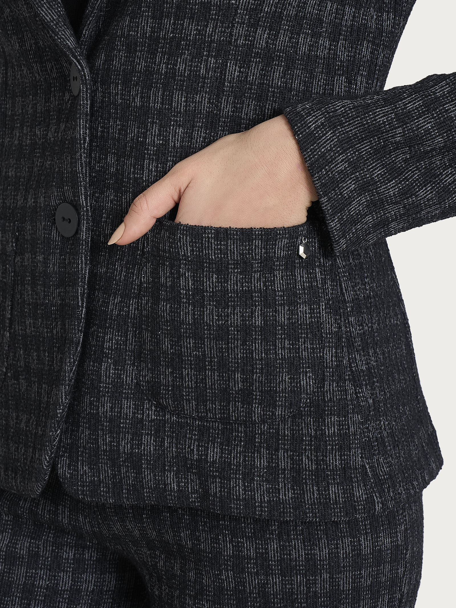 Blazer due bottoni in Eco Jacquard misto lana Neri Donna - Ragno