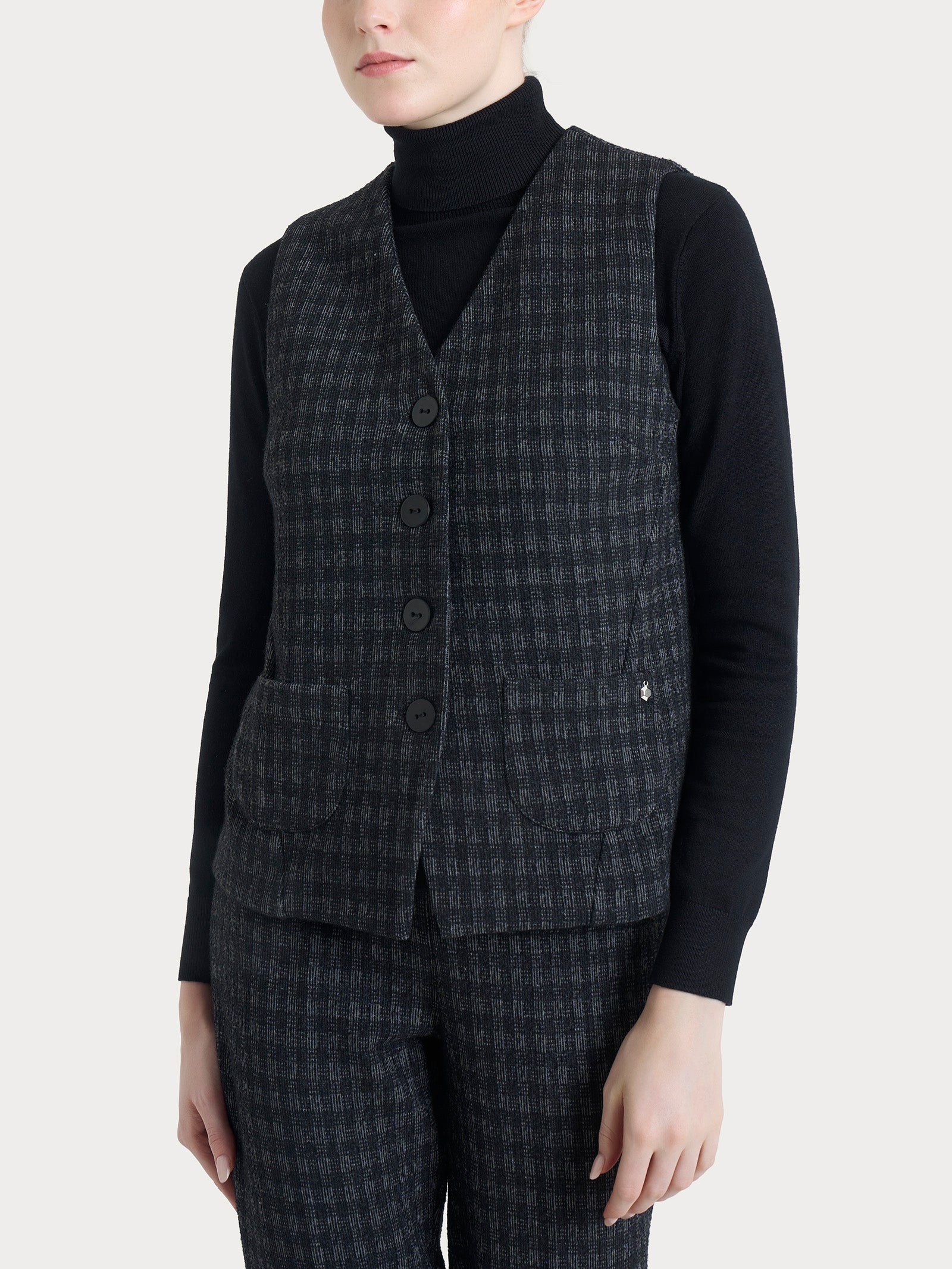 Gilet con quattro bottoni in Eco Jacquard misto lana Neri Donna - Ragno