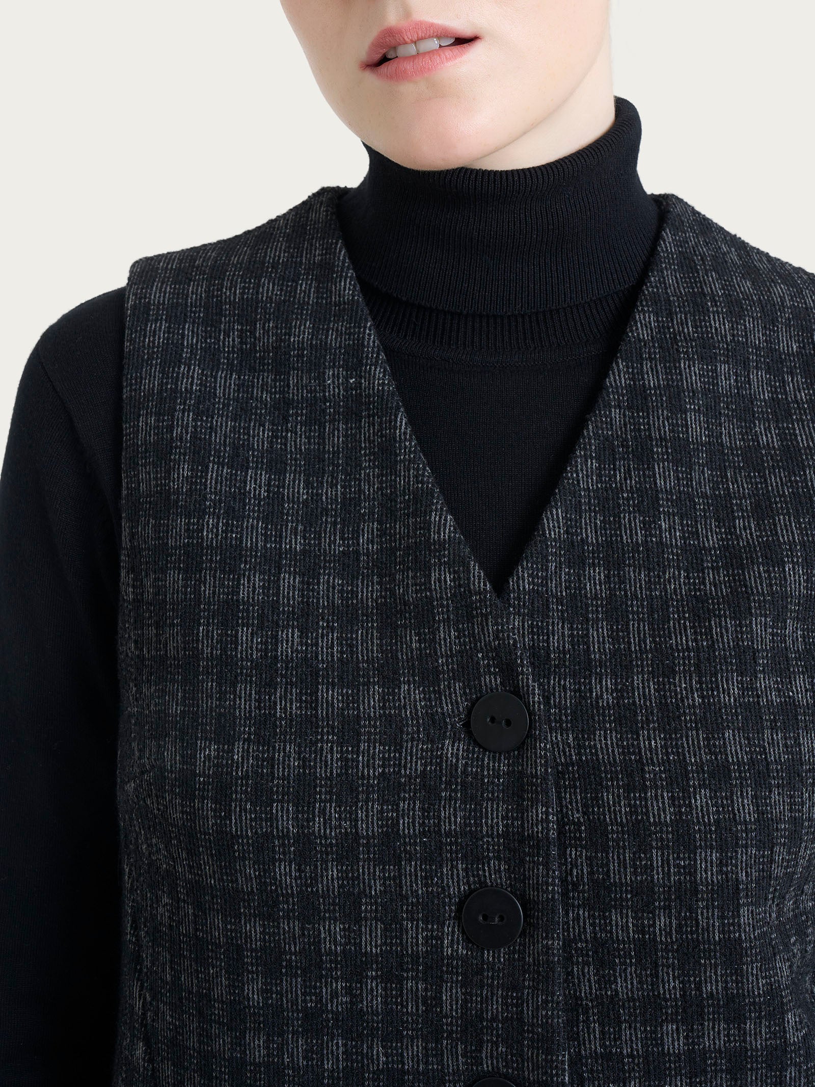 Gilet con quattro bottoni in Eco Jacquard misto lana Neri Donna - Ragno
