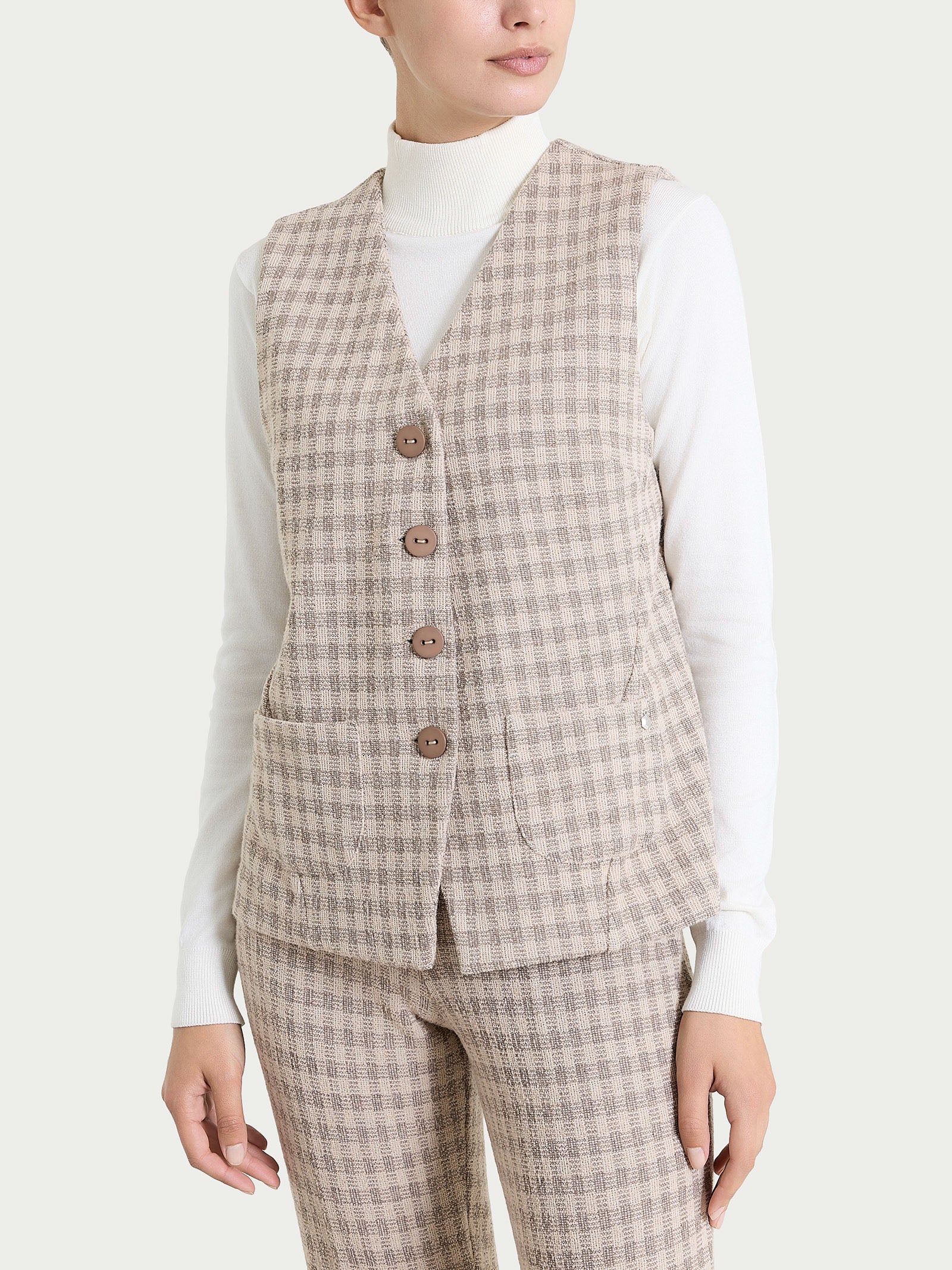 Gilet con quattro bottoni in Eco Jacquard misto lana Marroni Donna - Ragno