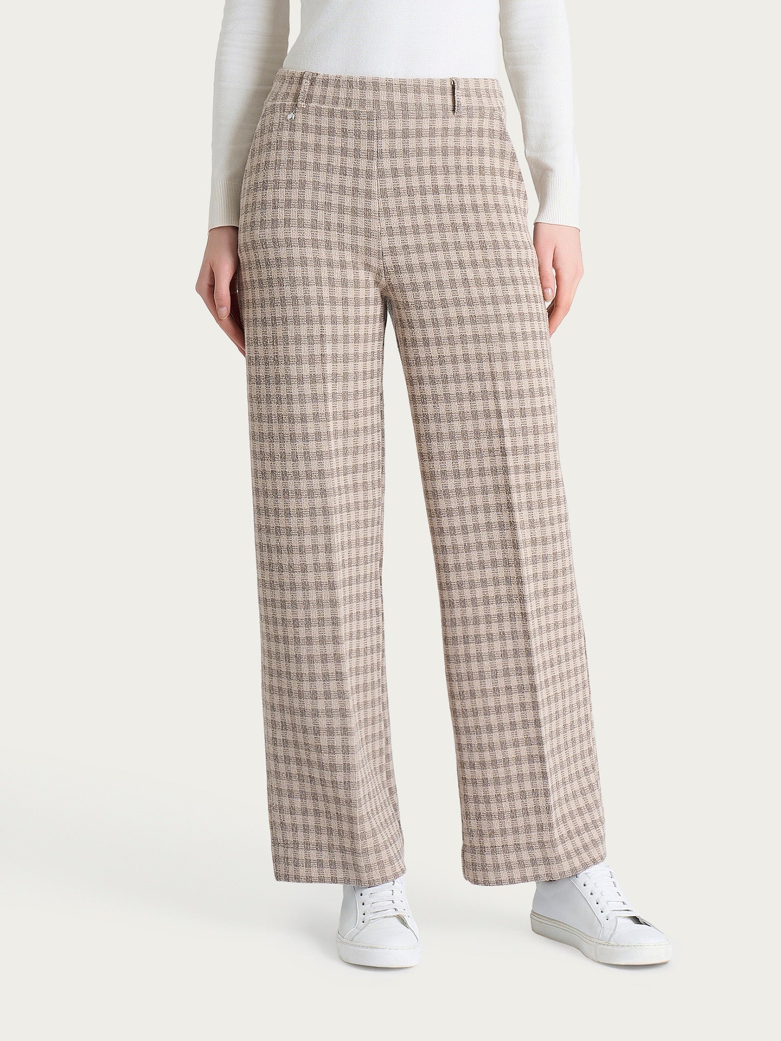 Pantalone ampio alla caviglia in Eco Jacquard misto lana Marroni Donna - Ragno