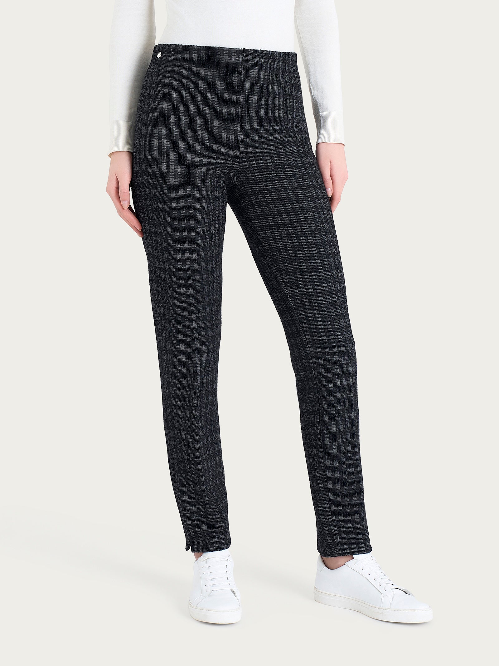 Pantalone a sigaretta con spacchetti in Eco Jacquard misto lana Neri Donna - Ragno