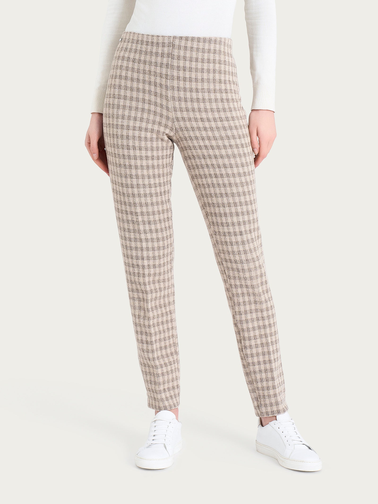 Pantalone a sigaretta con spacchetti in Eco Jacquard misto lana Marroni Donna - Ragno