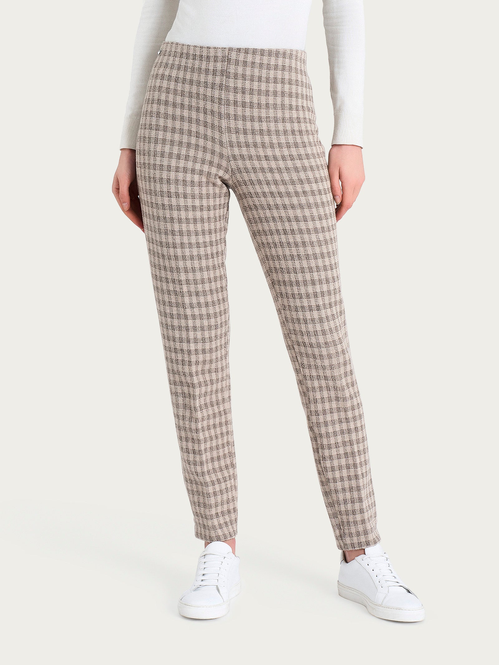 Pantalone a sigaretta con spacchetti in Eco Jacquard misto lana Marroni Donna - Ragno