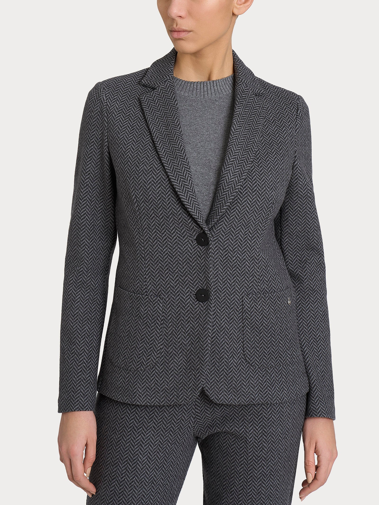 Blazer due bottoni con fantasia in Eco Jacquard Neri Donna - Ragno