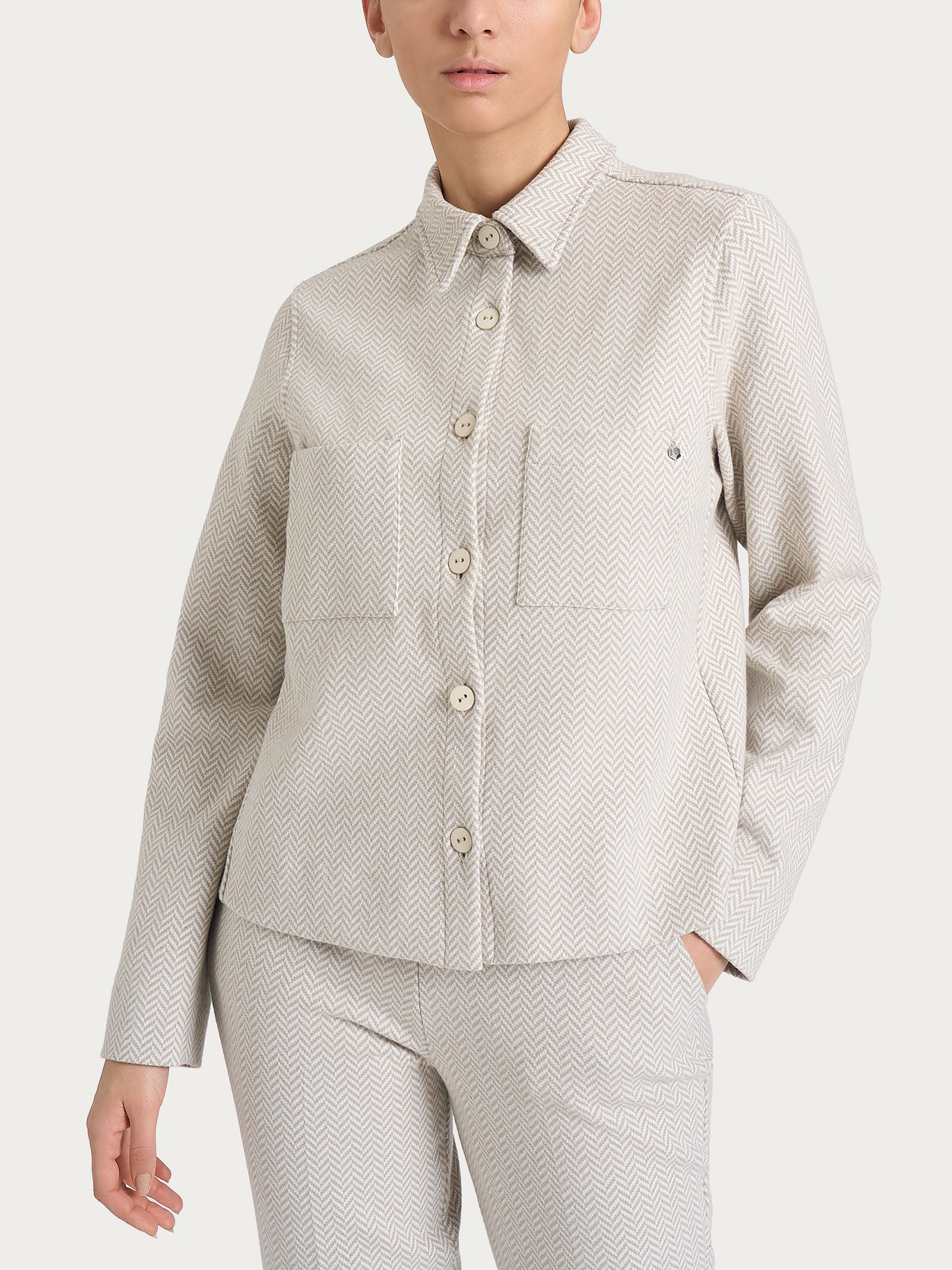 Giacca Shacket con fantasia in Eco Jacquard - Fant.Avorio – Ragno
