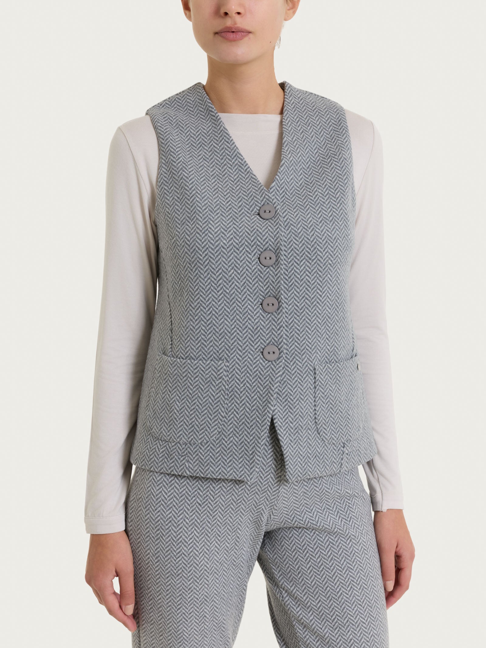 Gilet con quattro bottoni in Eco Jacquard Neri Donna - Ragno
