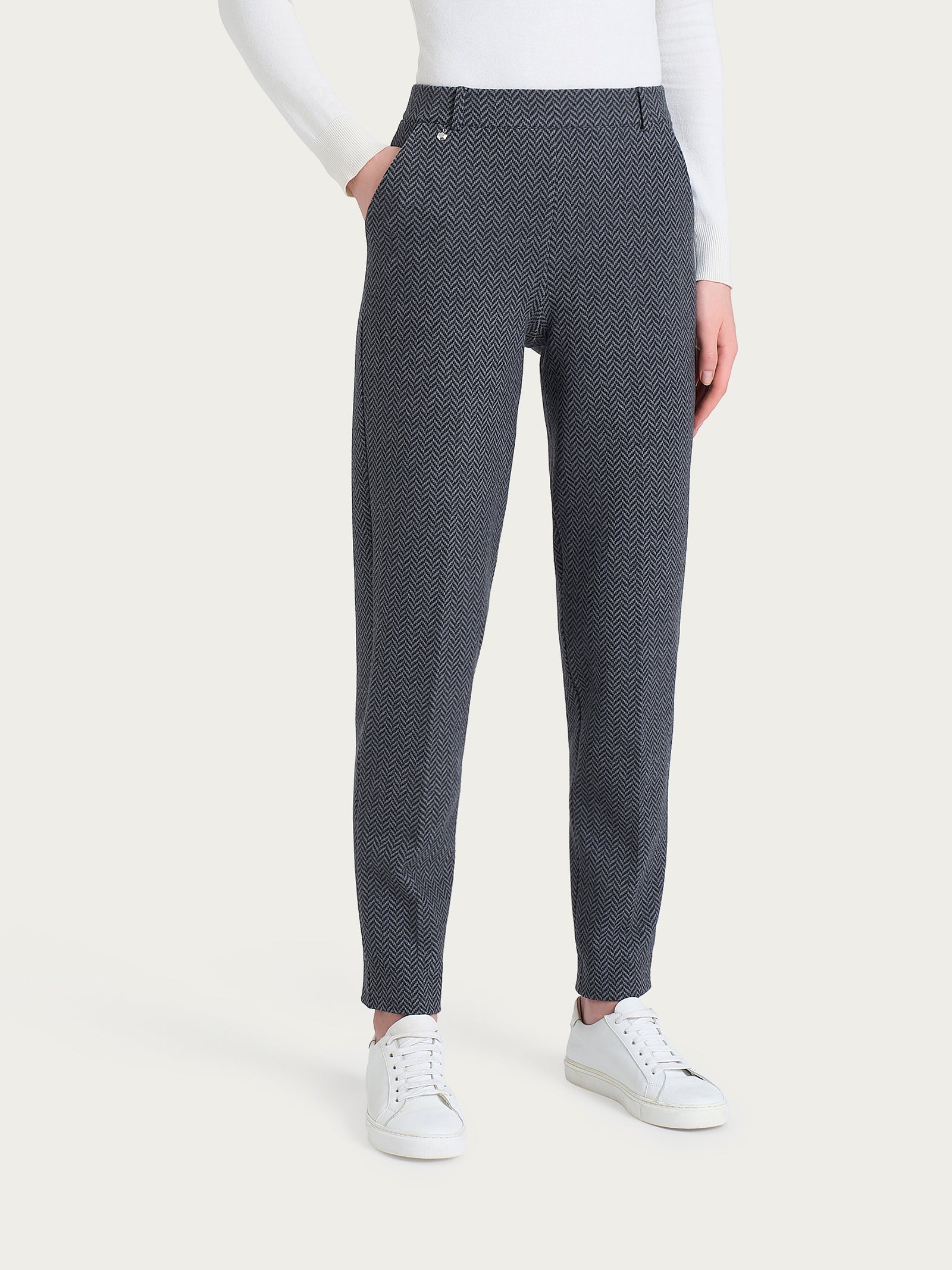 Pantalone in fantasia chino slim con tasche in Eco Jacquard Neri Donna - Ragno