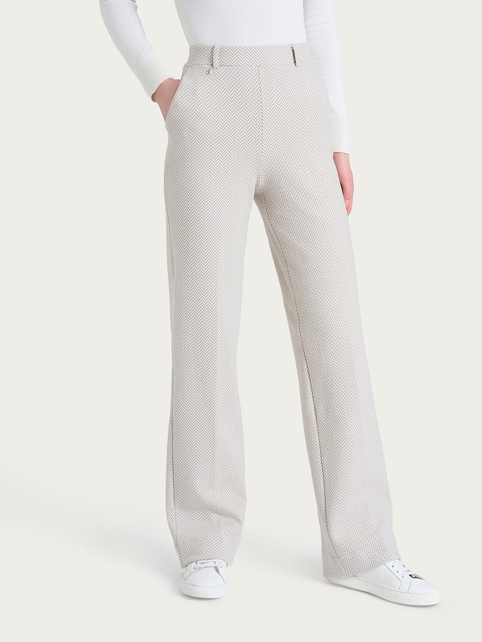 Pantalone in fantasia ampio con tasche in Eco Jacquard Bianchi Donna - Ragno