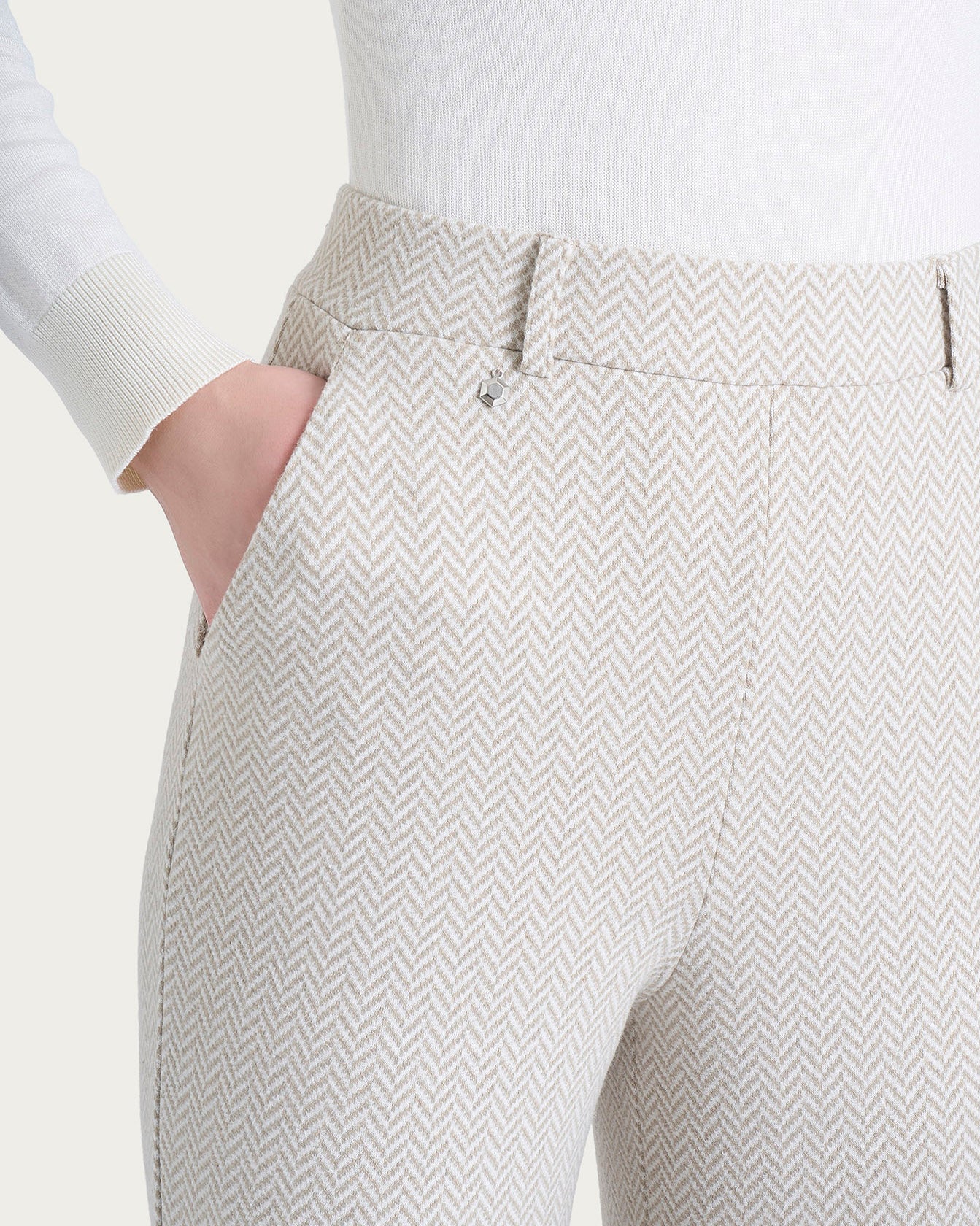 Pantalone in fantasia ampio con tasche in Eco Jacquard Bianchi Donna - Ragno