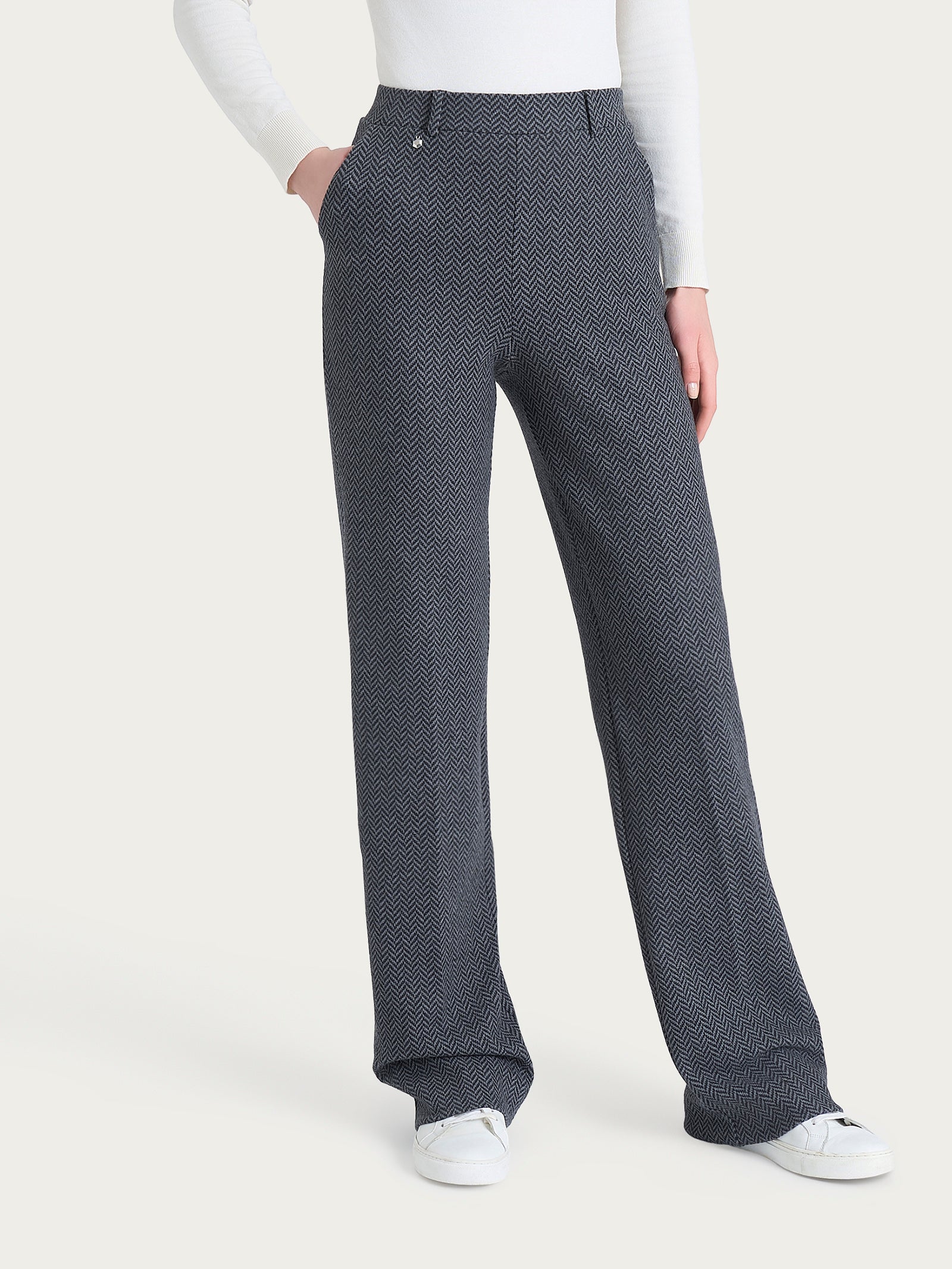 Pantalone in fantasia ampio con tasche in Eco Jacquard Neri Donna - Ragno