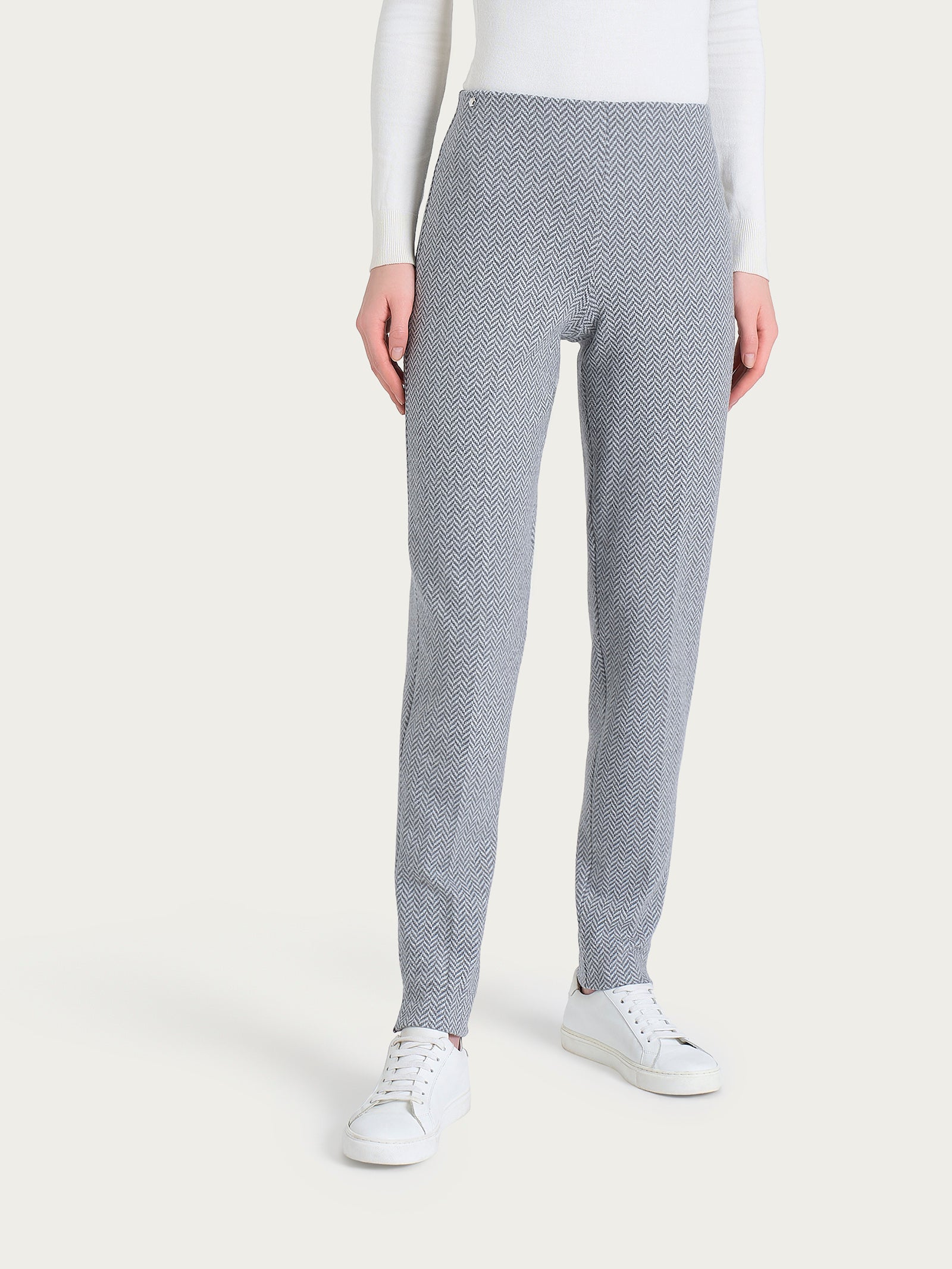 Pantalone in fantasia a sigaretta con spacchetti in Eco Jacquard Neri Donna - Ragno