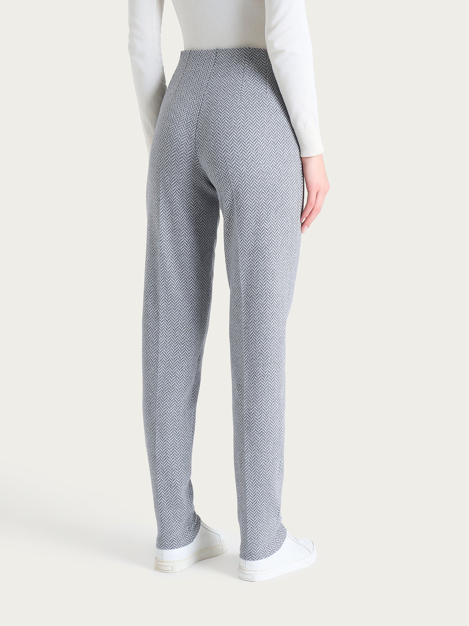 Pantalone in fantasia a sigaretta con spacchetti in Eco Jacquard Neri Donna - Ragno