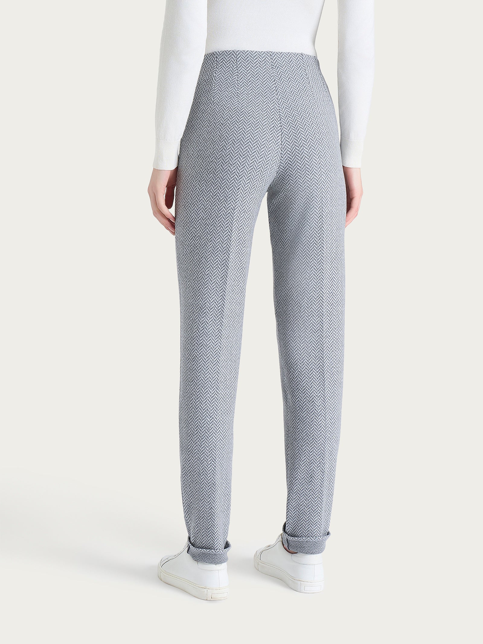 Pantalone in fantasia a sigaretta con spacchetti in Eco Jacquard Neri Donna - Ragno