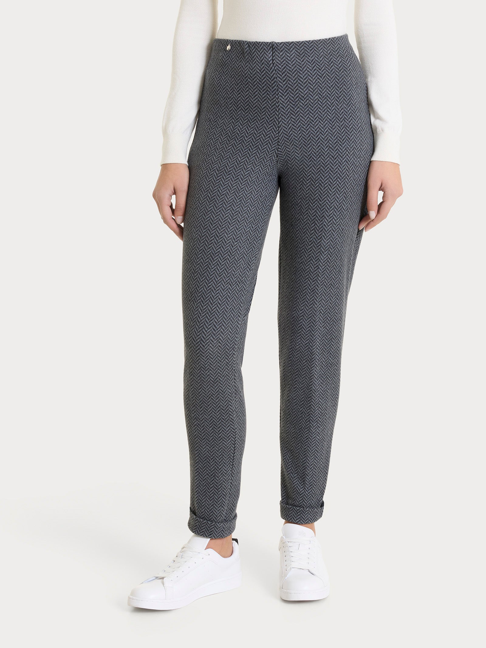 Pantalone in fantasia a sigaretta con spacchetti in Eco Jacquard Neri Donna - Ragno