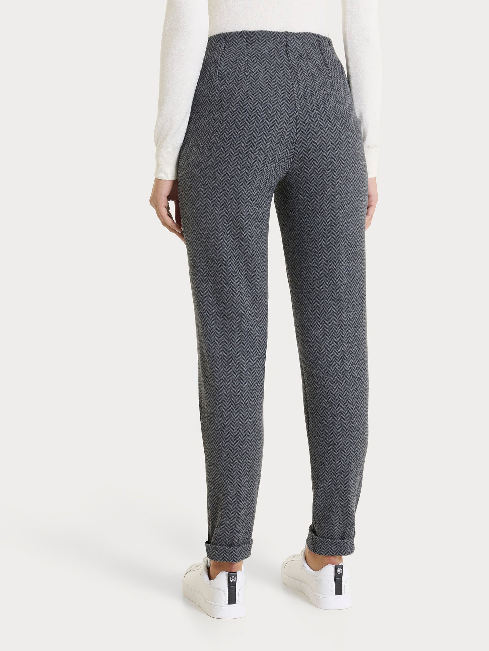 Pantalone in fantasia a sigaretta con spacchetti in Eco Jacquard Neri Donna - Ragno