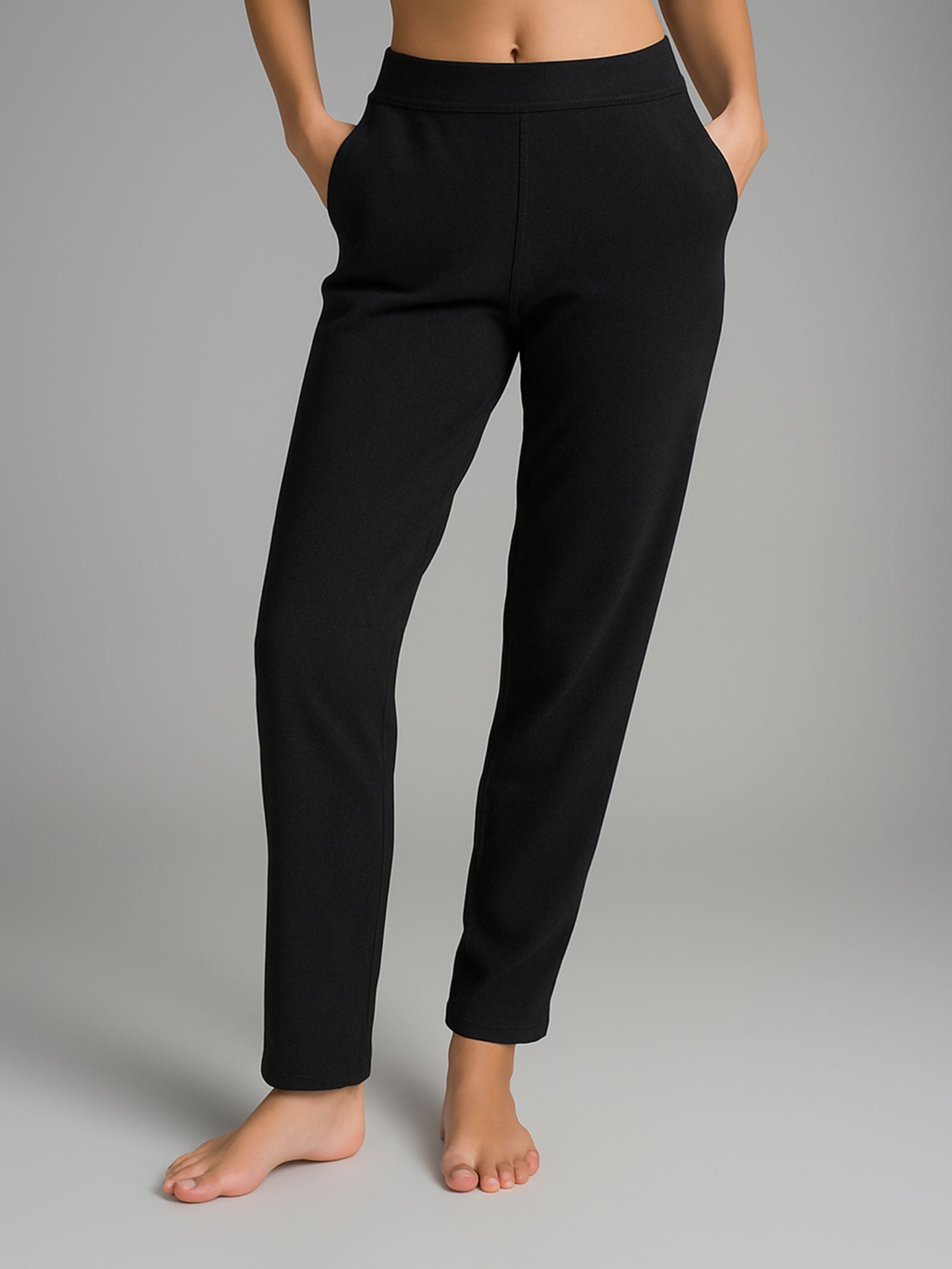 Pantalone a carota con tasche in Flannel Compact Neri Donna - Ragno