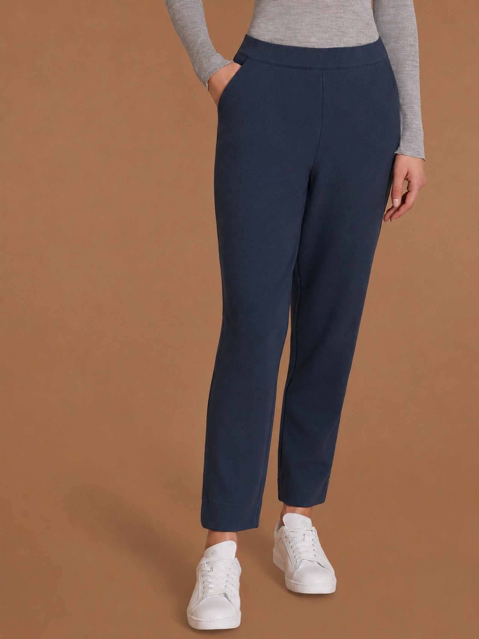Pantalone a carota con tasche in Flannel Compact Blu Donna - Ragno