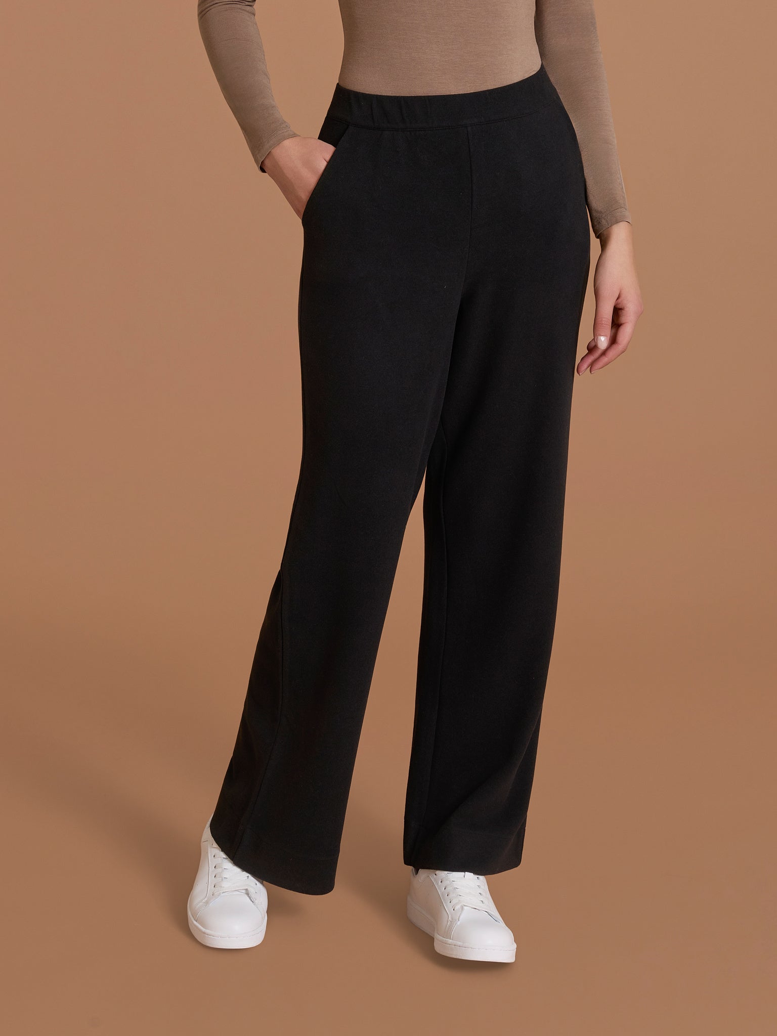 Pantalone ampio con tasche in Flannel Compact Neri Donna - Ragno