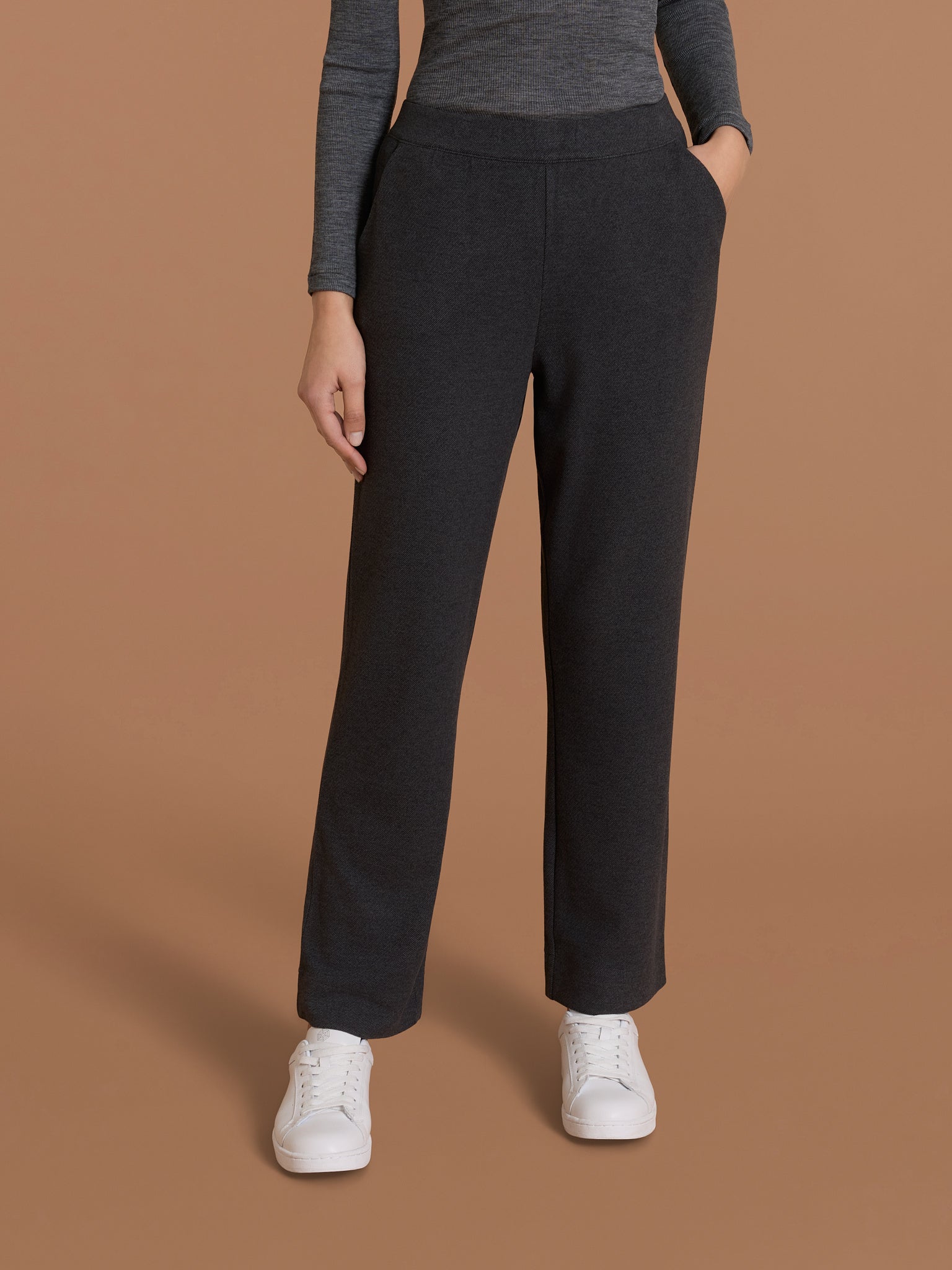 Pantalone dritto con tasche in Flannel Compact Neri Donna - Ragno