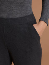 Pantalone dritto con tasche in Flannel Compact Neri Donna - Ragno