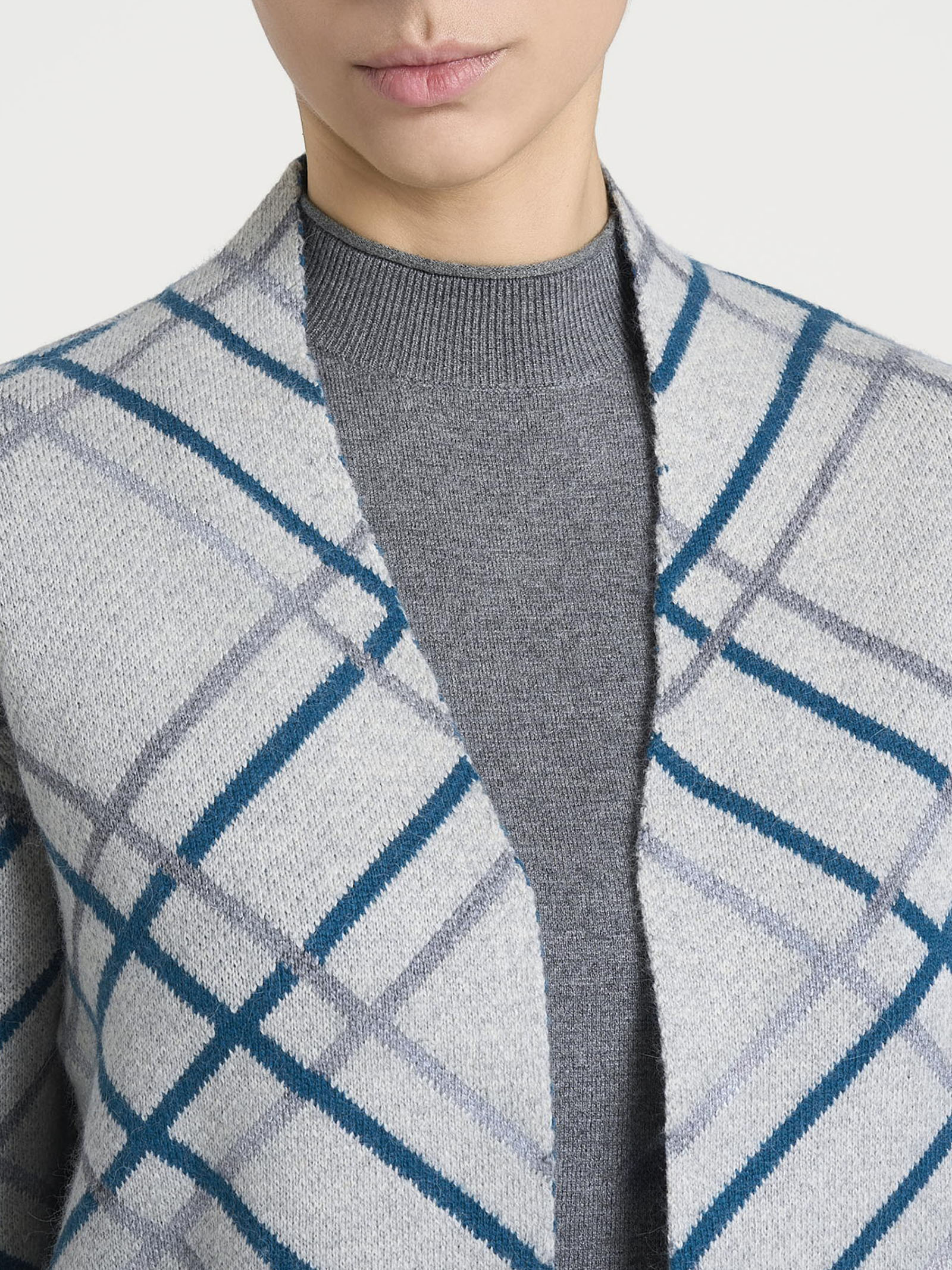 Cardigan aperto con fantasia check in Natural Soft Neri Donna - Ragno