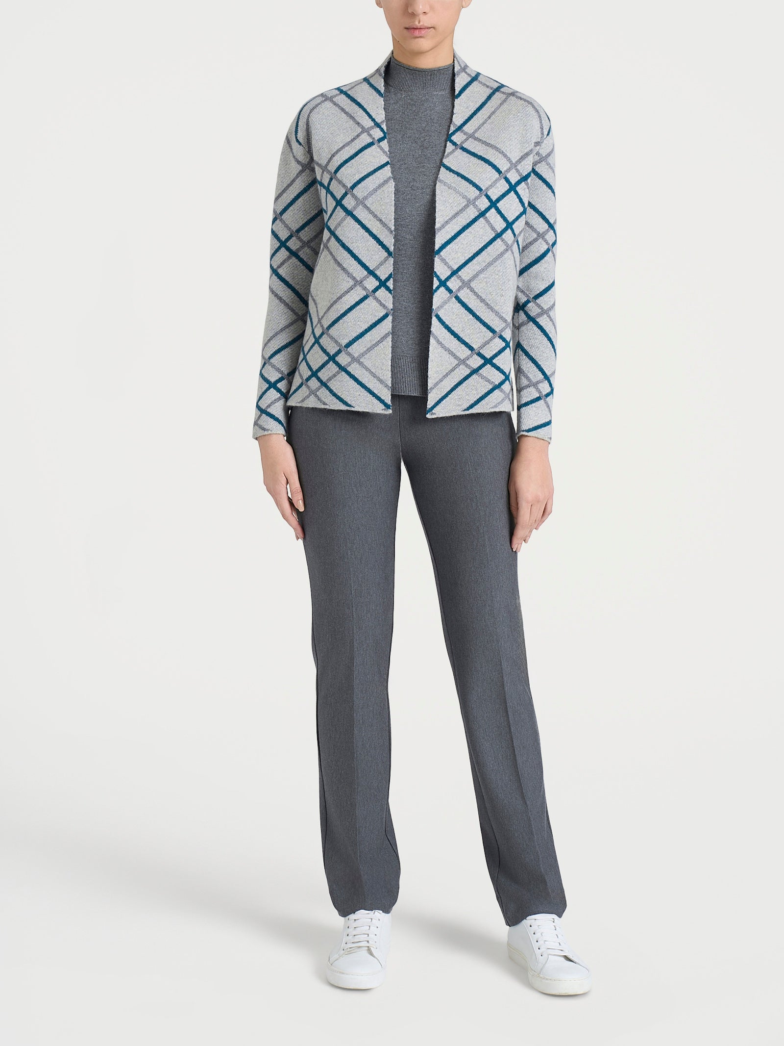 Cardigan aperto con fantasia check in Natural Soft Neri Donna - Ragno