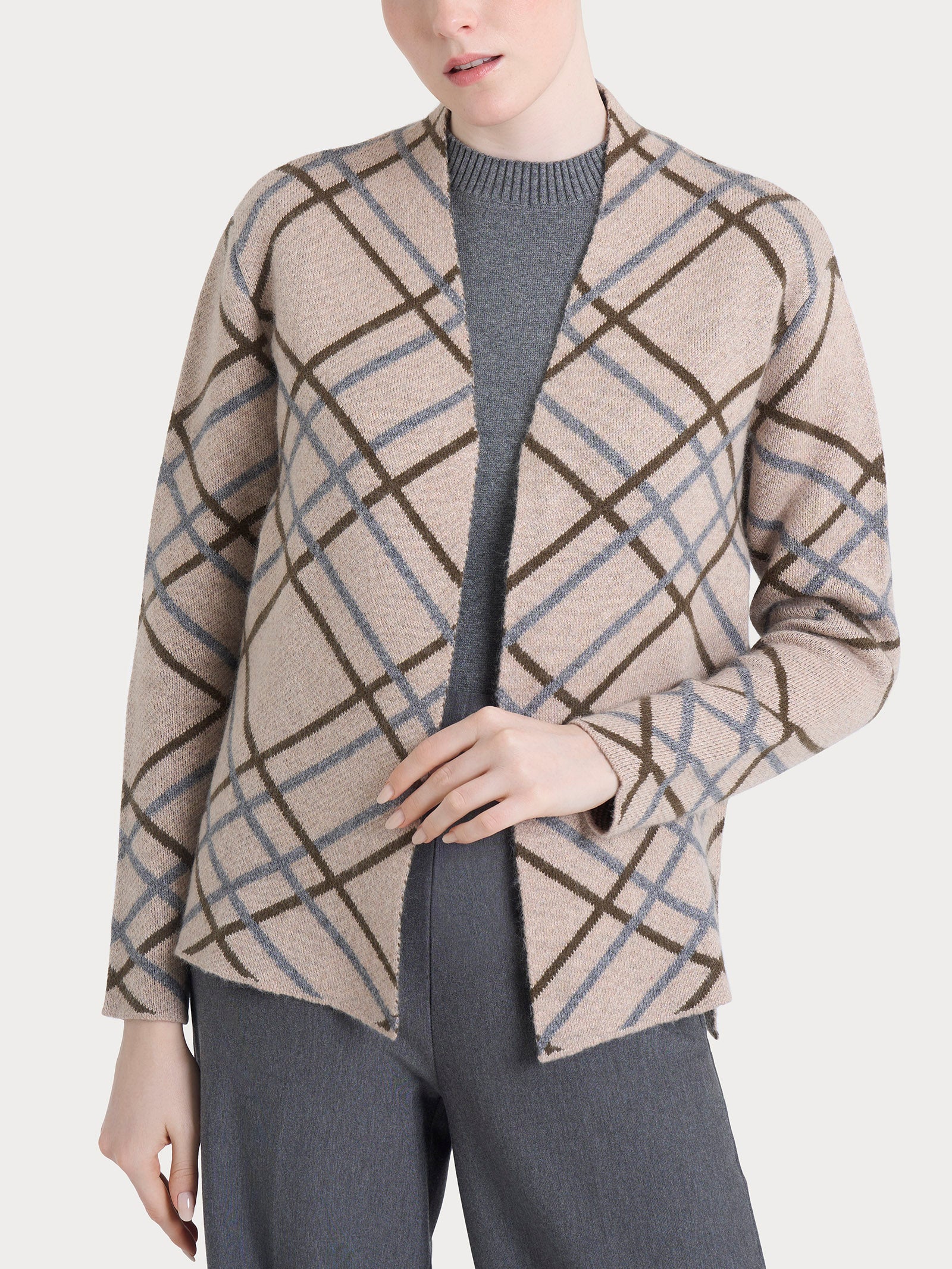 Cardigan aperto con fantasia check in Natural Soft Grigi Donna - Ragno