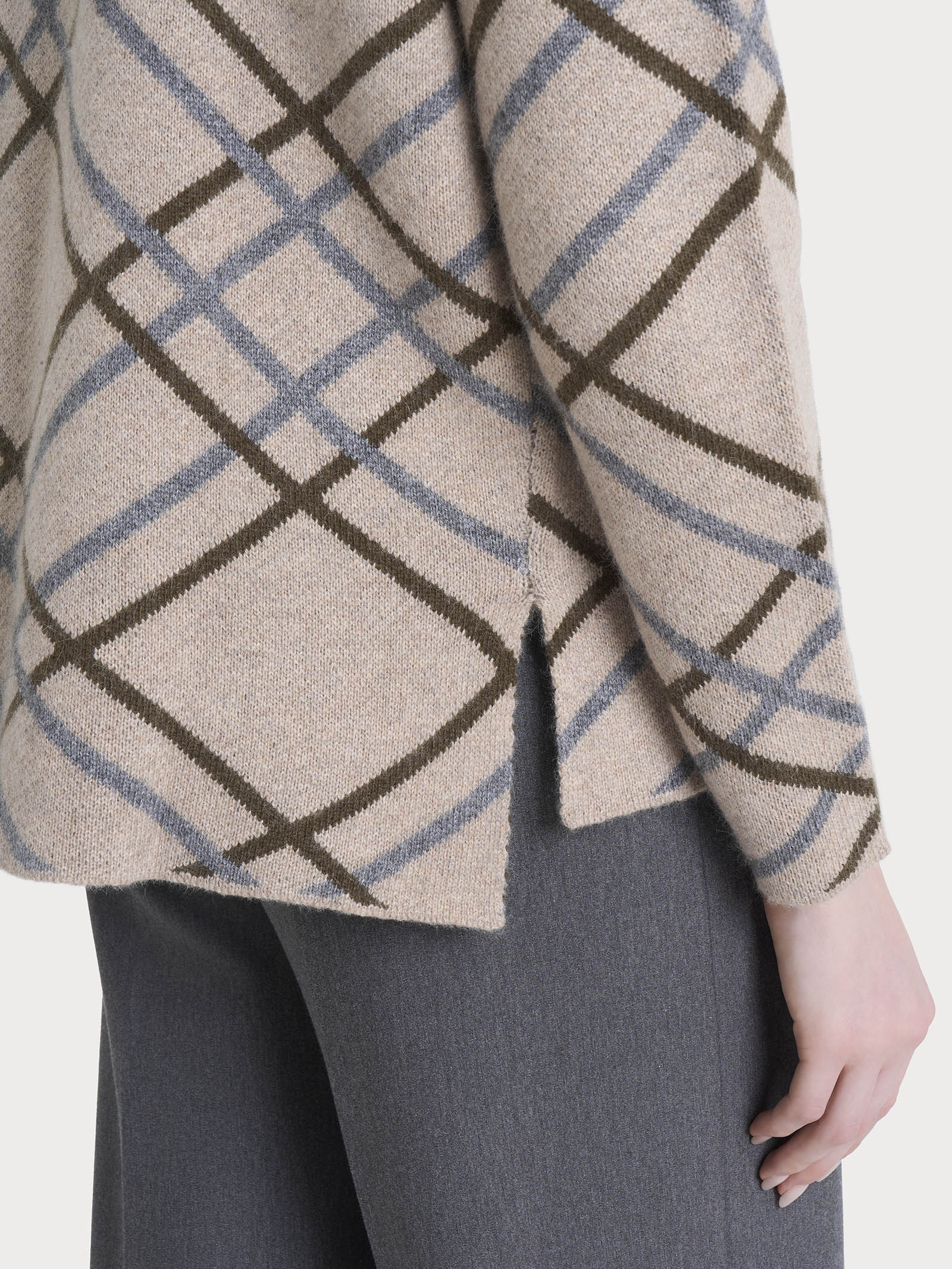 Cardigan aperto con fantasia check in Natural Soft Grigi Donna - Ragno