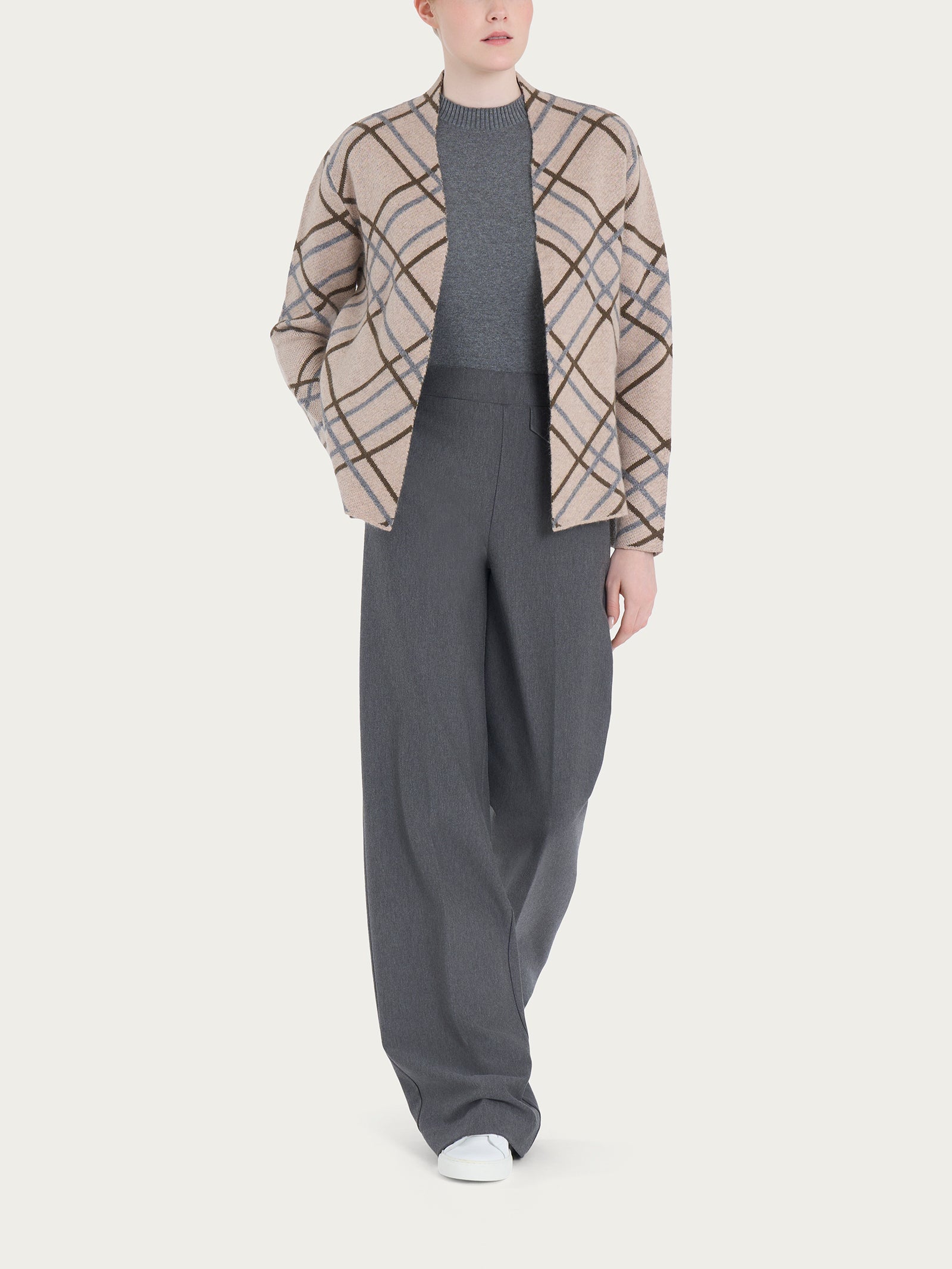 Cardigan aperto con fantasia check in Natural Soft Grigi Donna - Ragno