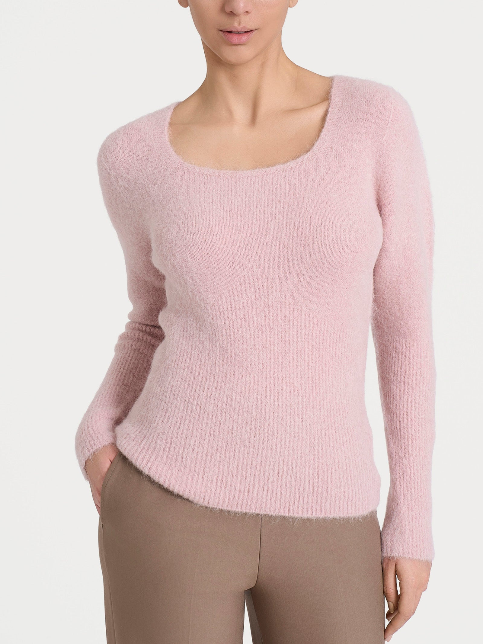 Maglia con scollo madonna in Misto Alpaca Rosa Donna - Ragno