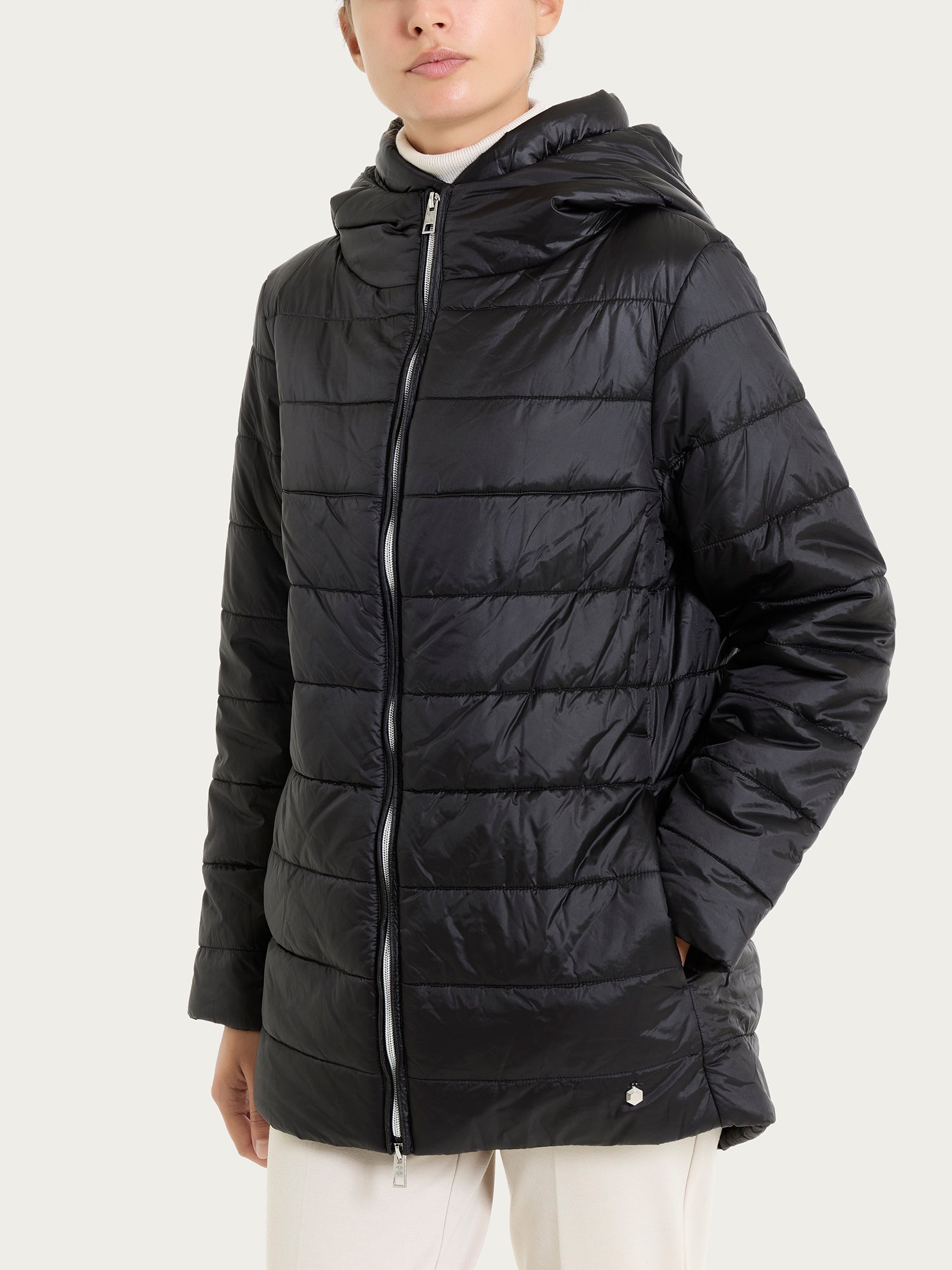 Piumerino shiny 150 grammi con cappuccio imbottito in lana Neri Donna - Ragno