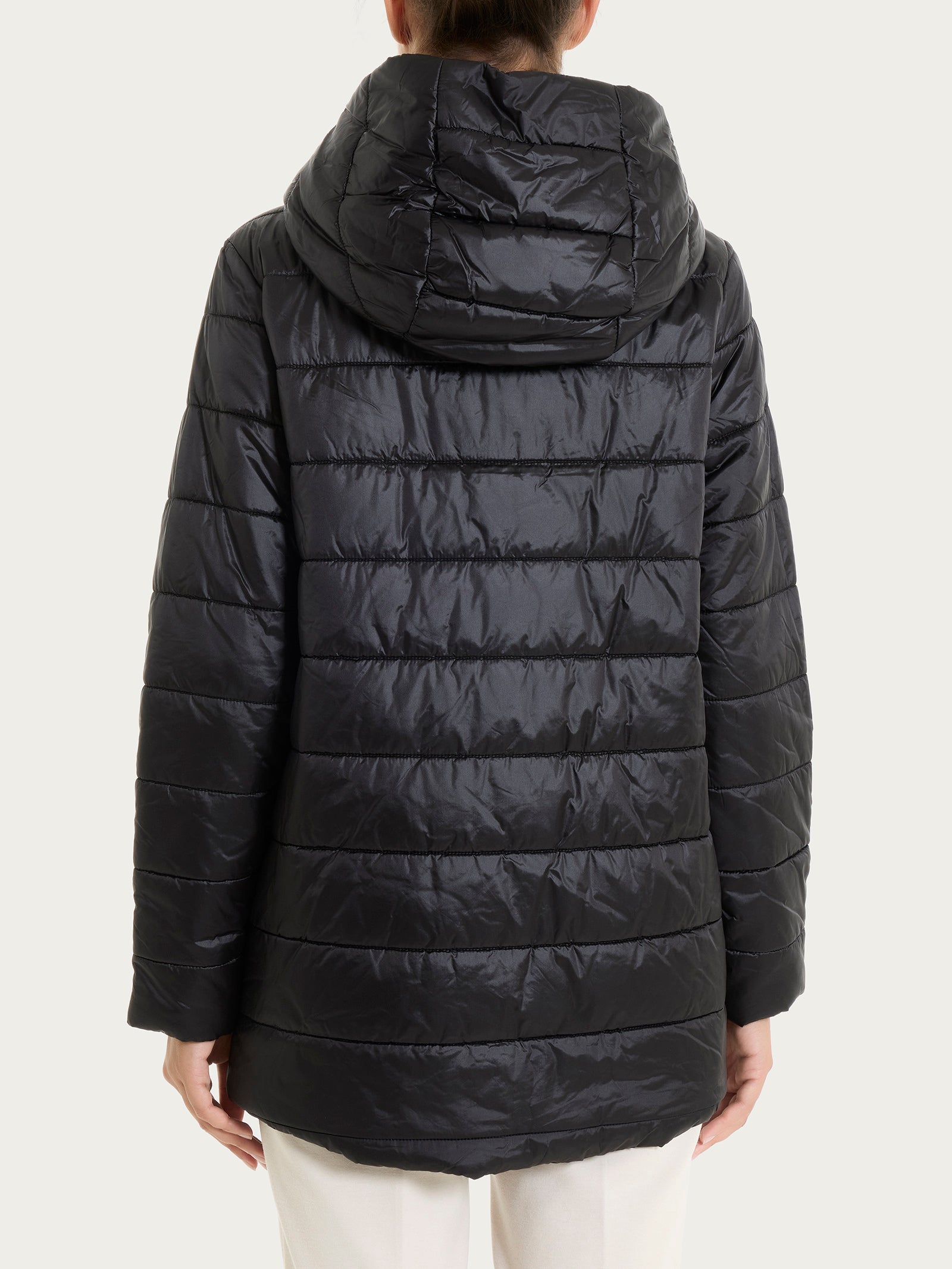 Piumerino shiny 150 grammi con cappuccio imbottito in lana Neri Donna - Ragno