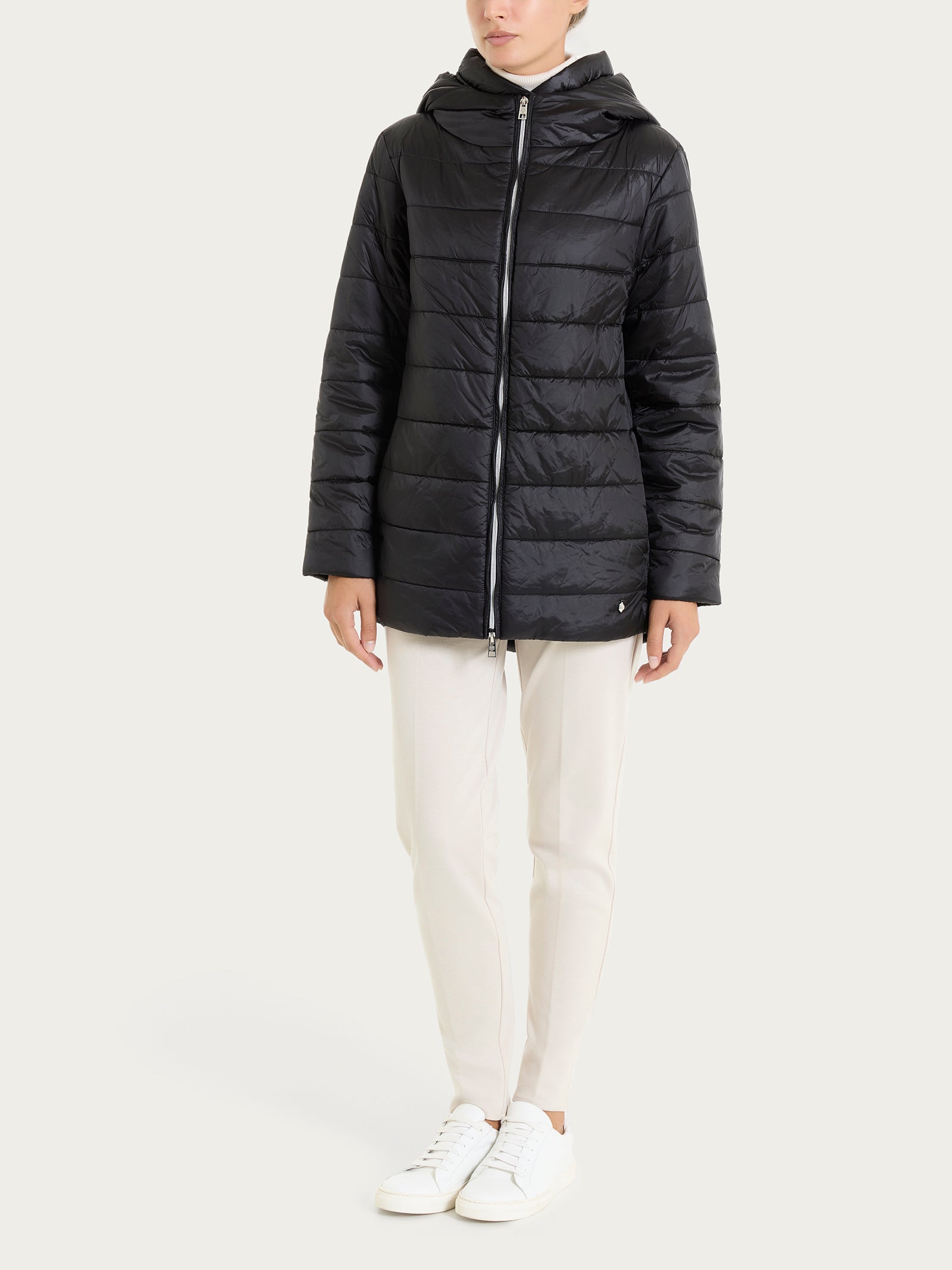 Piumerino shiny 150 grammi con cappuccio imbottito in lana Neri Donna - Ragno