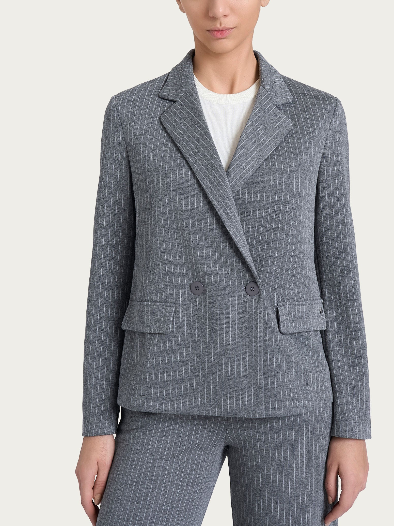 Blazer gessato doppio petto in Eco Jacquard Neri Donna - Ragno