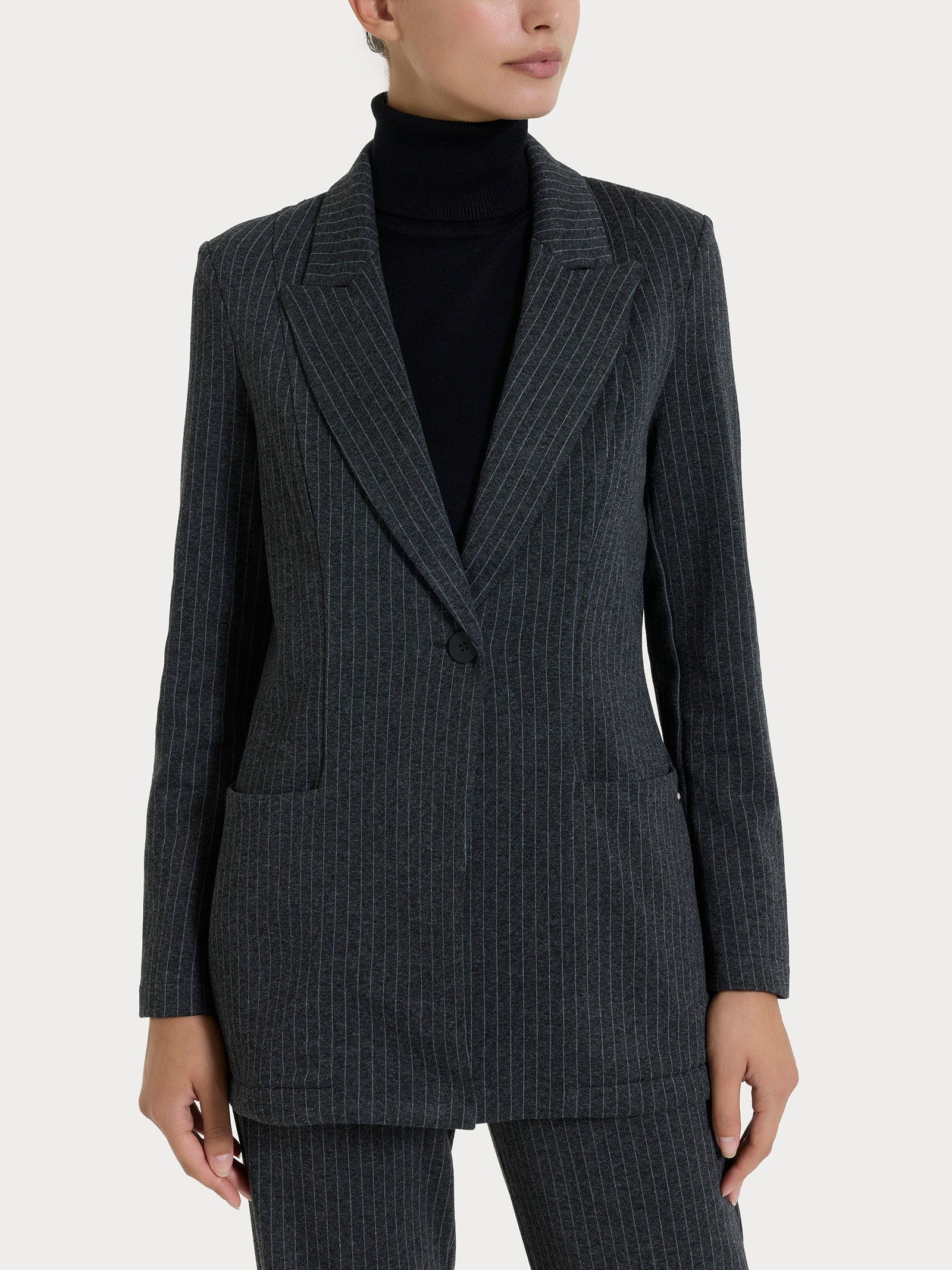 Blazer over gessato in Eco Jacquard Neri Donna - Ragno