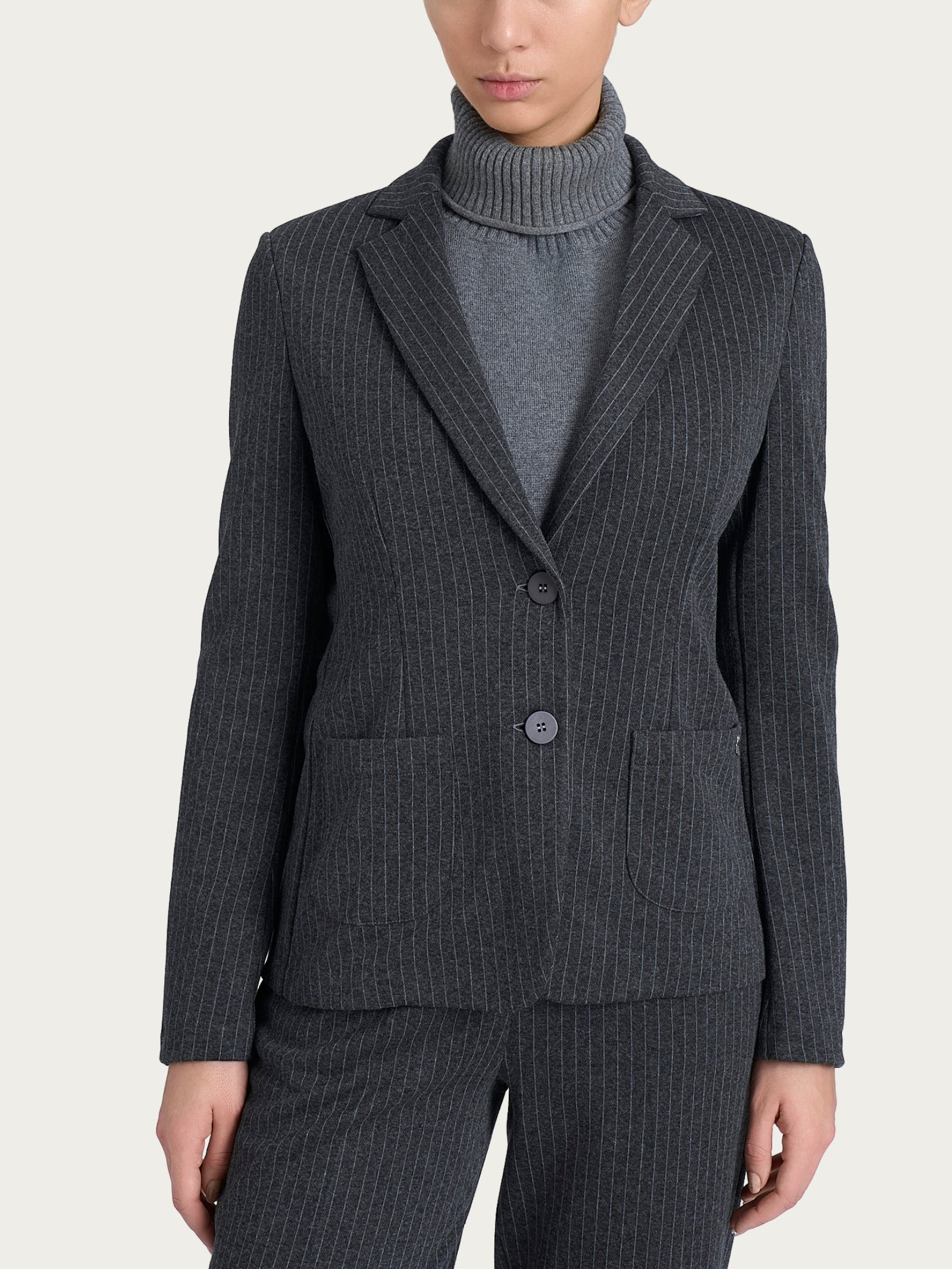 Blazer gessato con due bottoni in Eco Jacquard Neri Donna - Ragno