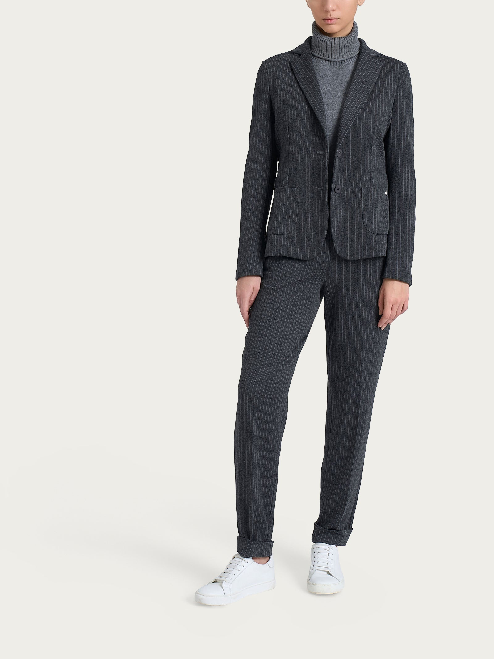 Blazer gessato con due bottoni in Eco Jacquard Neri Donna - Ragno