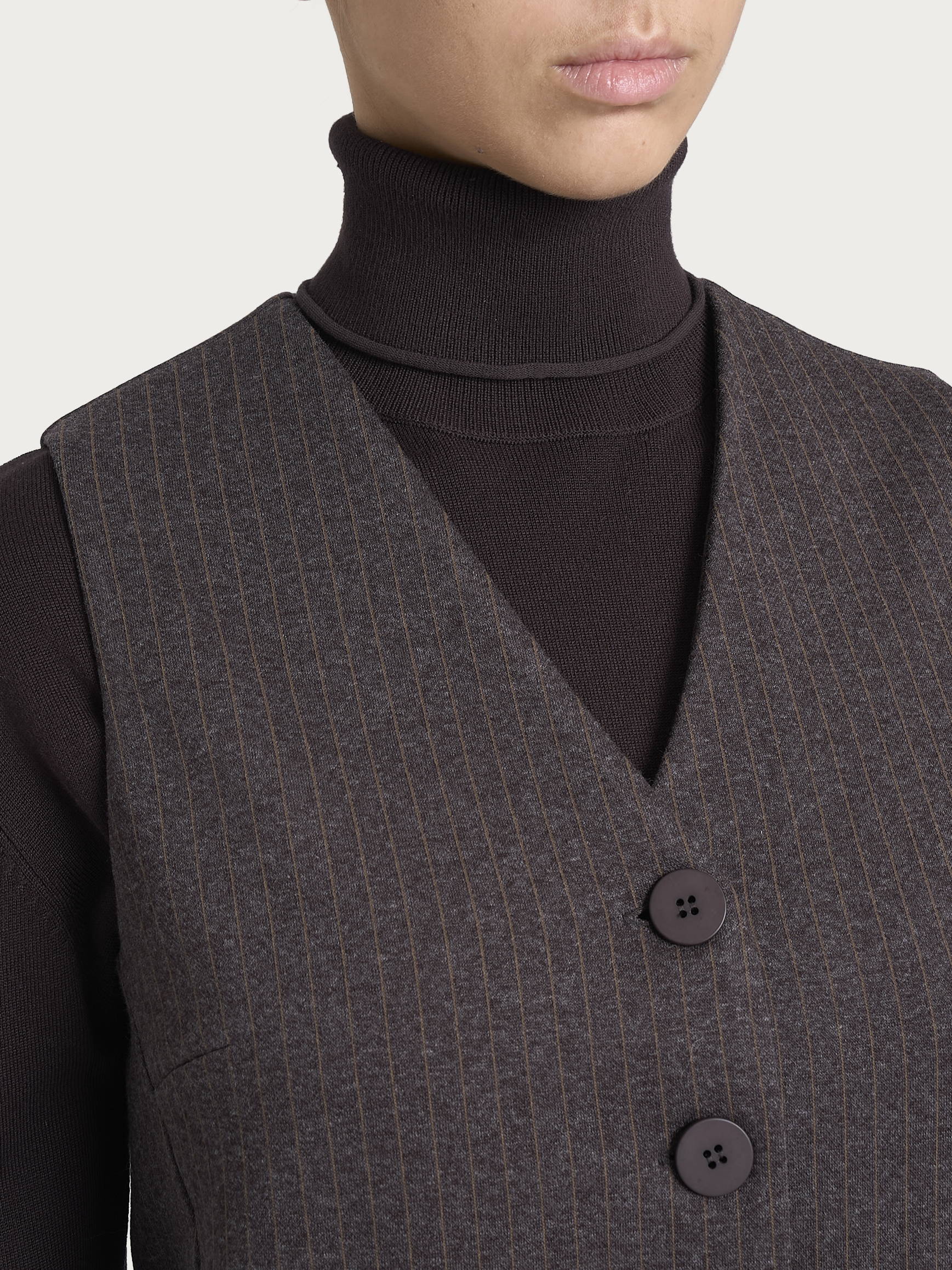 Gilet gessato con quattro bottoni in Eco Jacquard Marroni Donna - Ragno