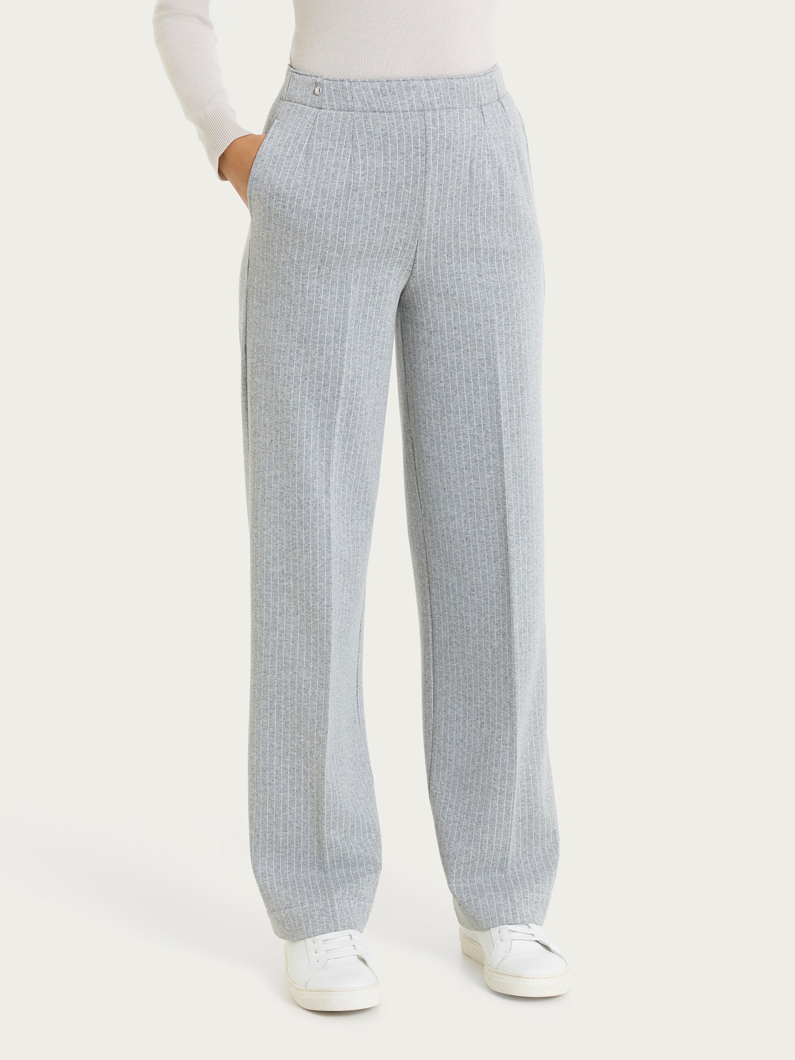 Pantalone gessato ampio con tasche in Eco Jacquard Neri Donna - Ragno