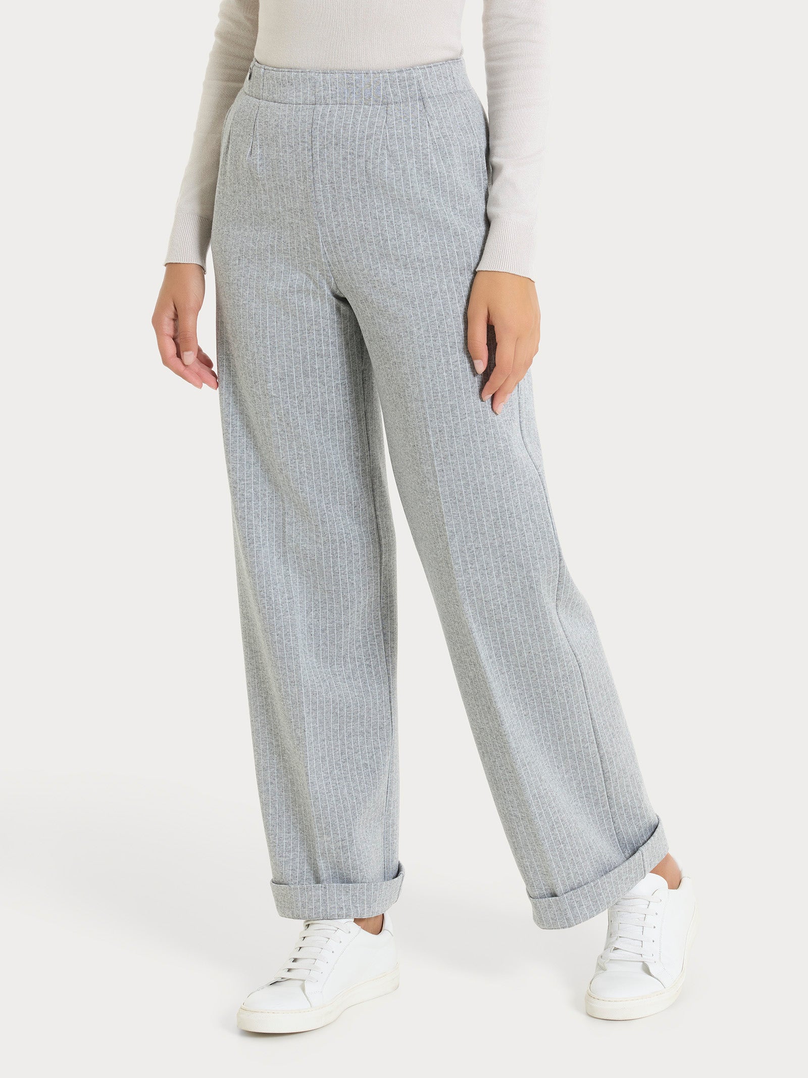Pantalone gessato ampio con tasche in Eco Jacquard Neri Donna - Ragno