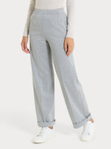 Pantalone gessato ampio con tasche in Eco Jacquard Neri Donna - Ragno
