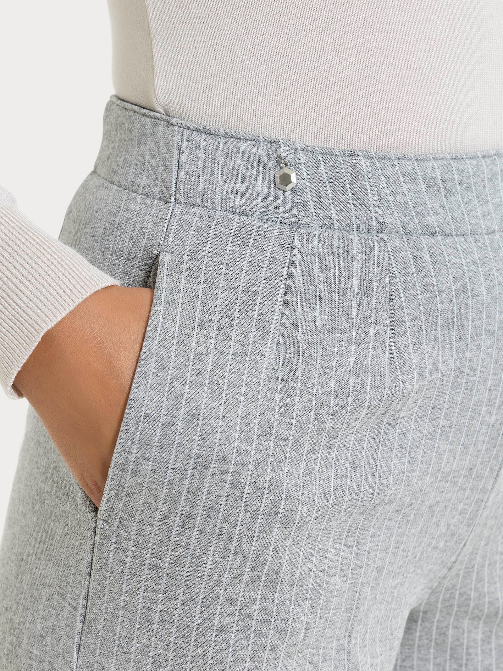 Pantalone gessato ampio con tasche in Eco Jacquard Neri Donna - Ragno