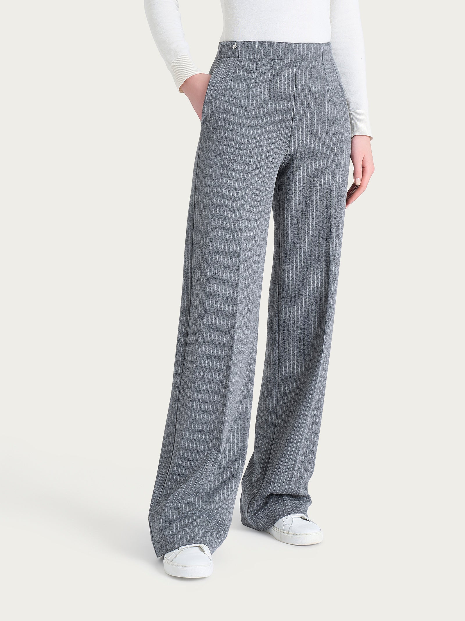 Pantalone gessato ampio con tasche in Eco Jacquard Neri Donna - Ragno