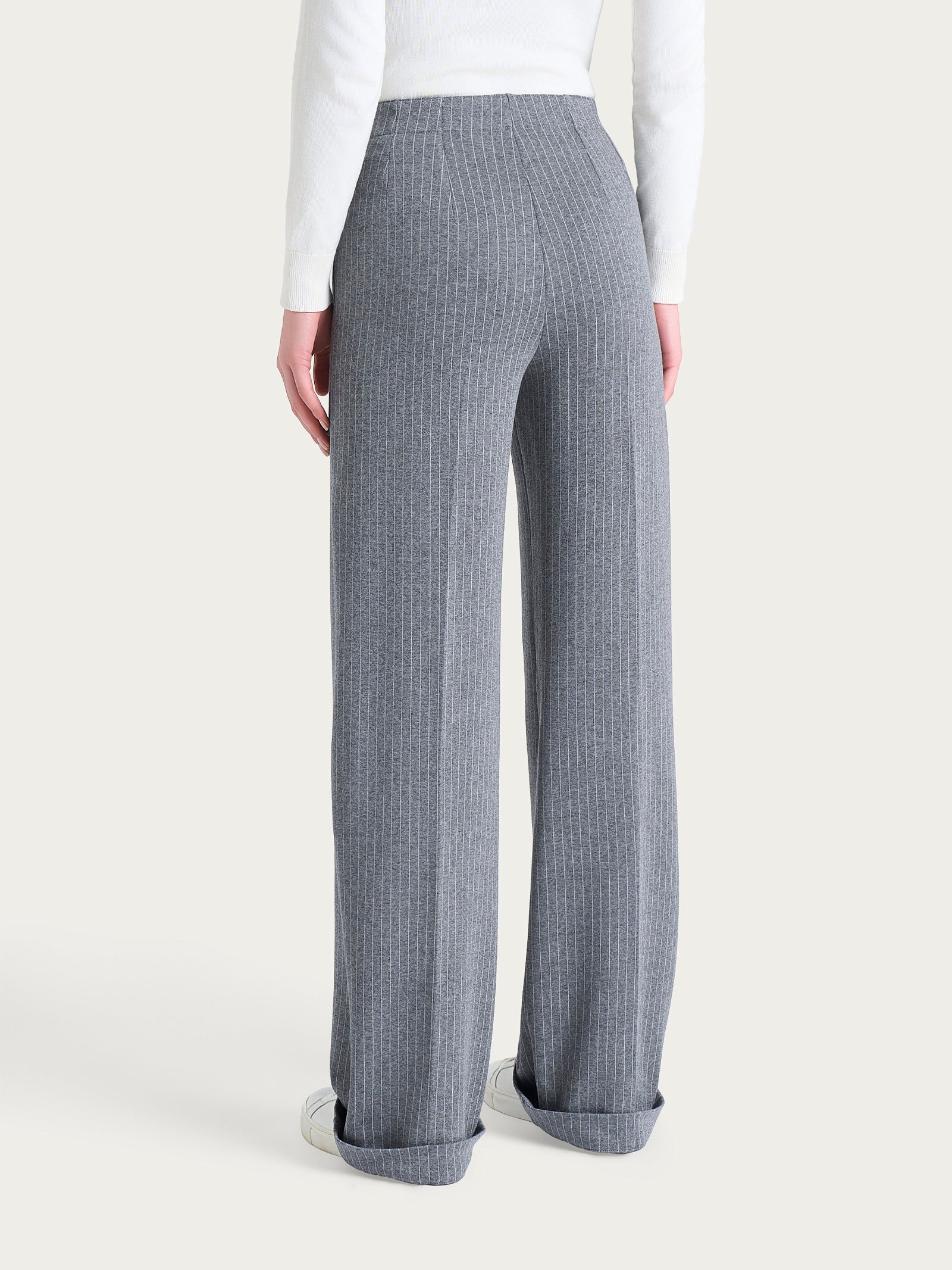Pantalone gessato ampio con tasche in Eco Jacquard Neri Donna - Ragno