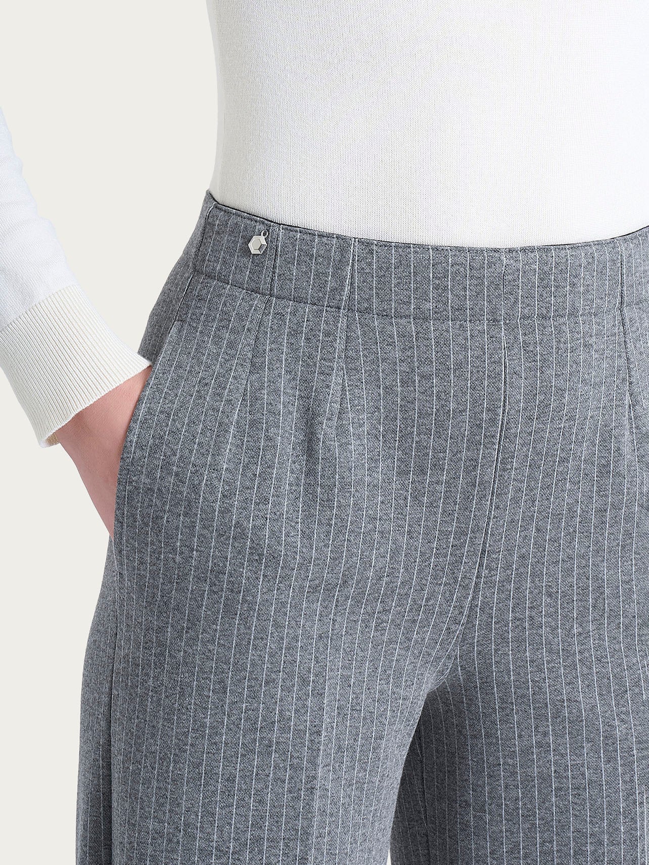Pantalone gessato ampio con tasche in Eco Jacquard Neri Donna - Ragno