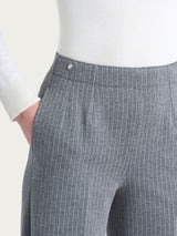 Pantalone gessato ampio con tasche in Eco Jacquard Neri Donna - Ragno