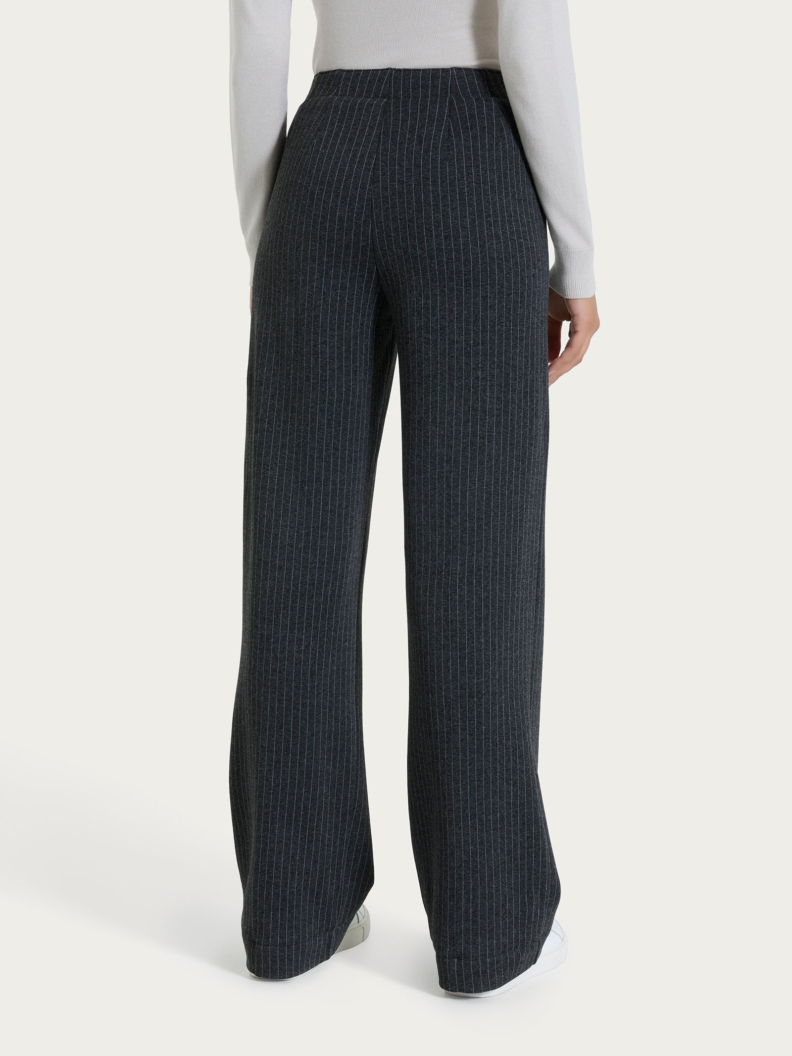 Pantalone gessato ampio con tasche in Eco Jacquard Neri Donna - Ragno